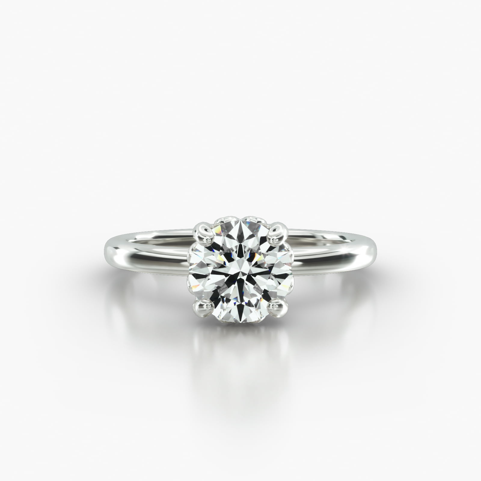 Solitaire Engagement Ring Embellished With a Four Prong Lotus Basket Head