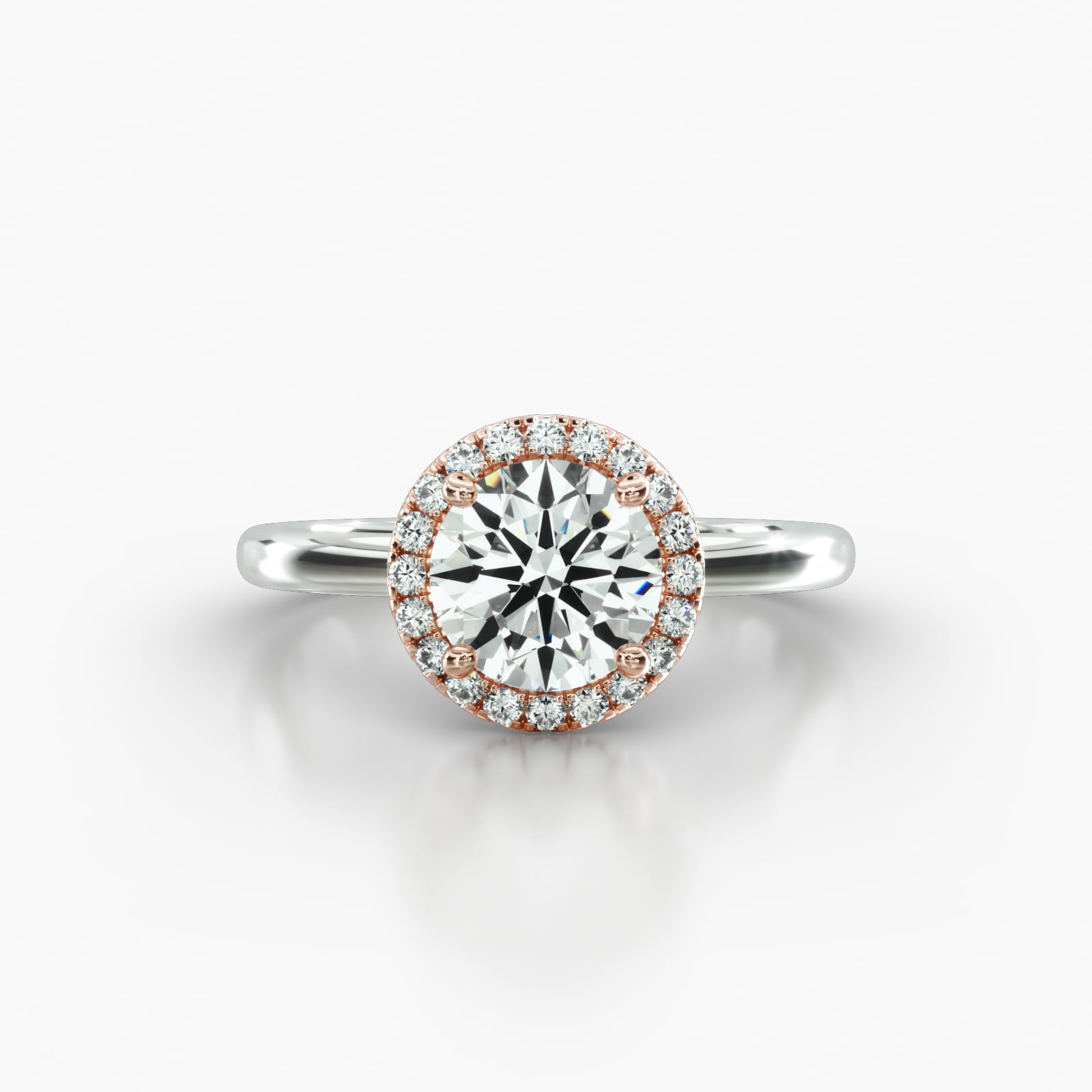 Solitaire Engagement Ring Embellished With a Single Row Pavé Halo Head