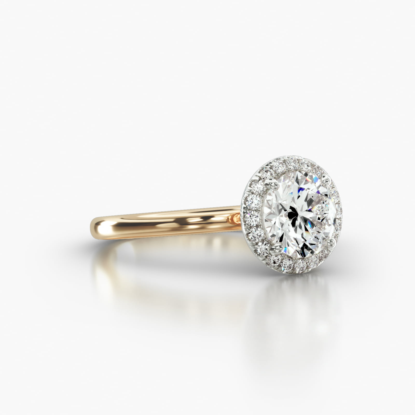Solitaire Engagement Ring Embellished With a Single Row Pavé Halo Head