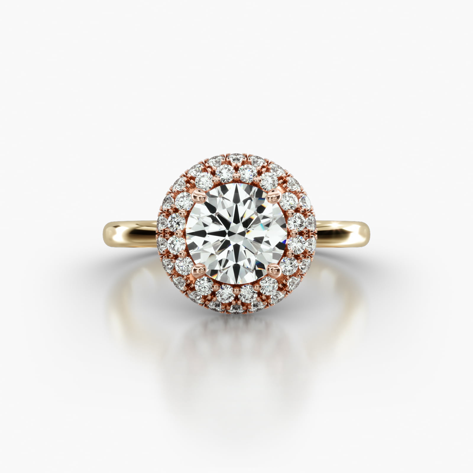 Solitaire Engagement Ring Embellished With a Falling Edge Pavé Halo Head