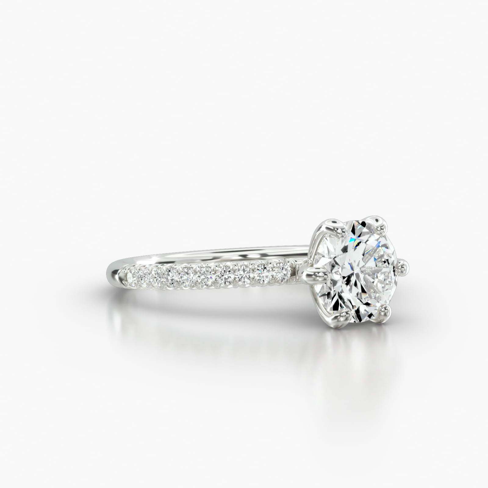 Petite French Pavé Engagement Ring Embellished With a Six Prong Signature Head