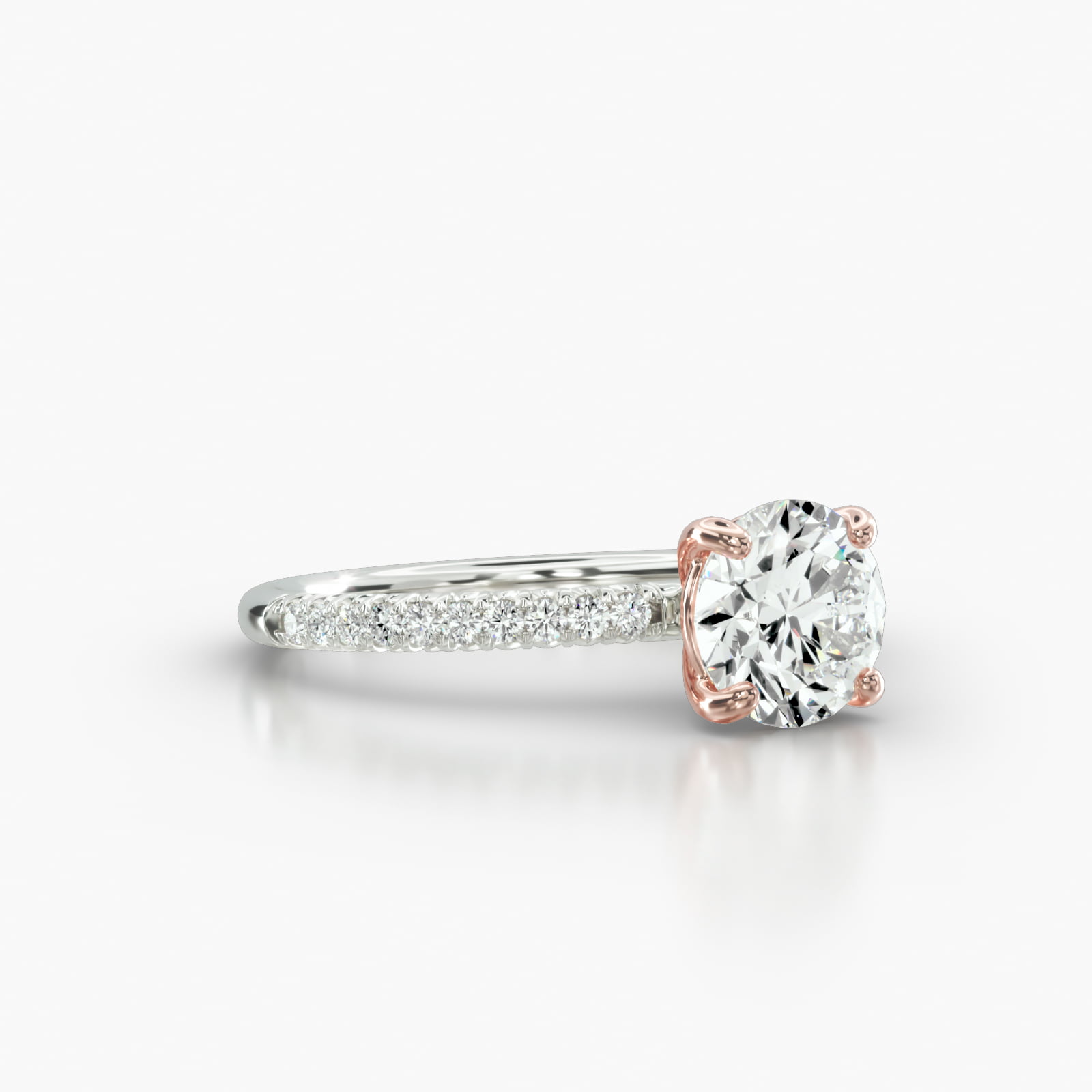 Petite French Pavé Engagement Ring Embellished With a Classic Basket Head