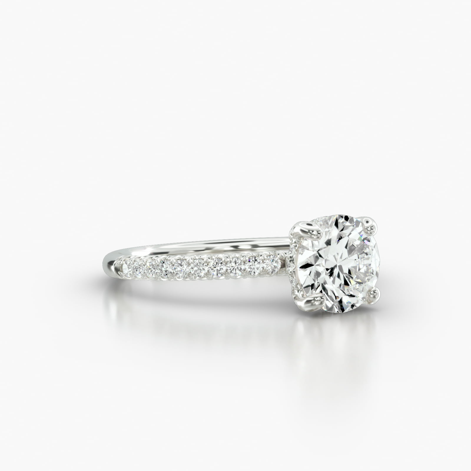 Petite French Pavé Engagement Ring Embellished With a Classic Pavé Basket Head