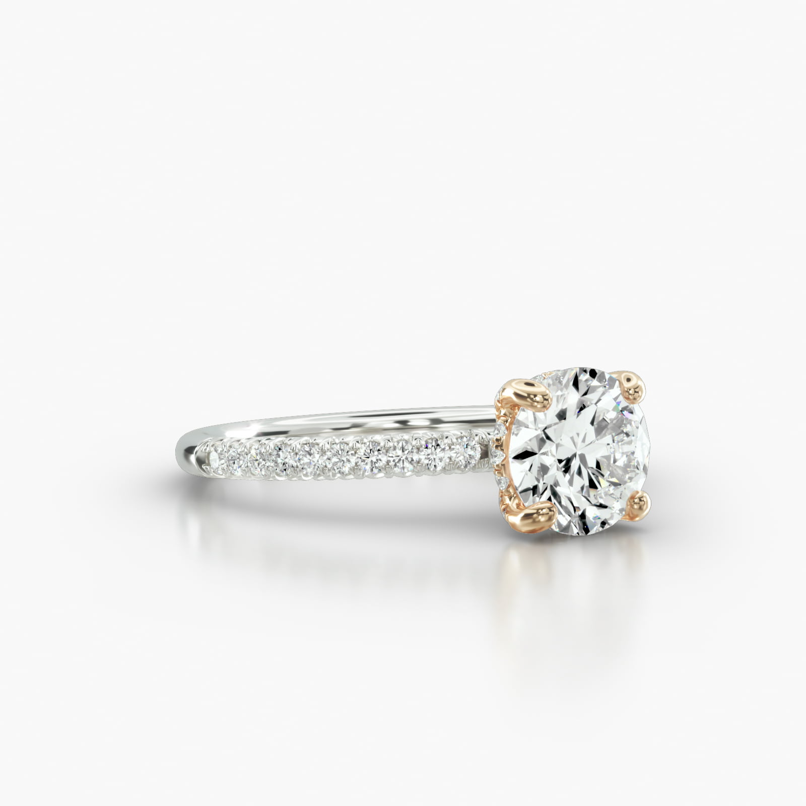 Petite French Pavé Engagement Ring Embellished With a Classic Pavé Basket Head