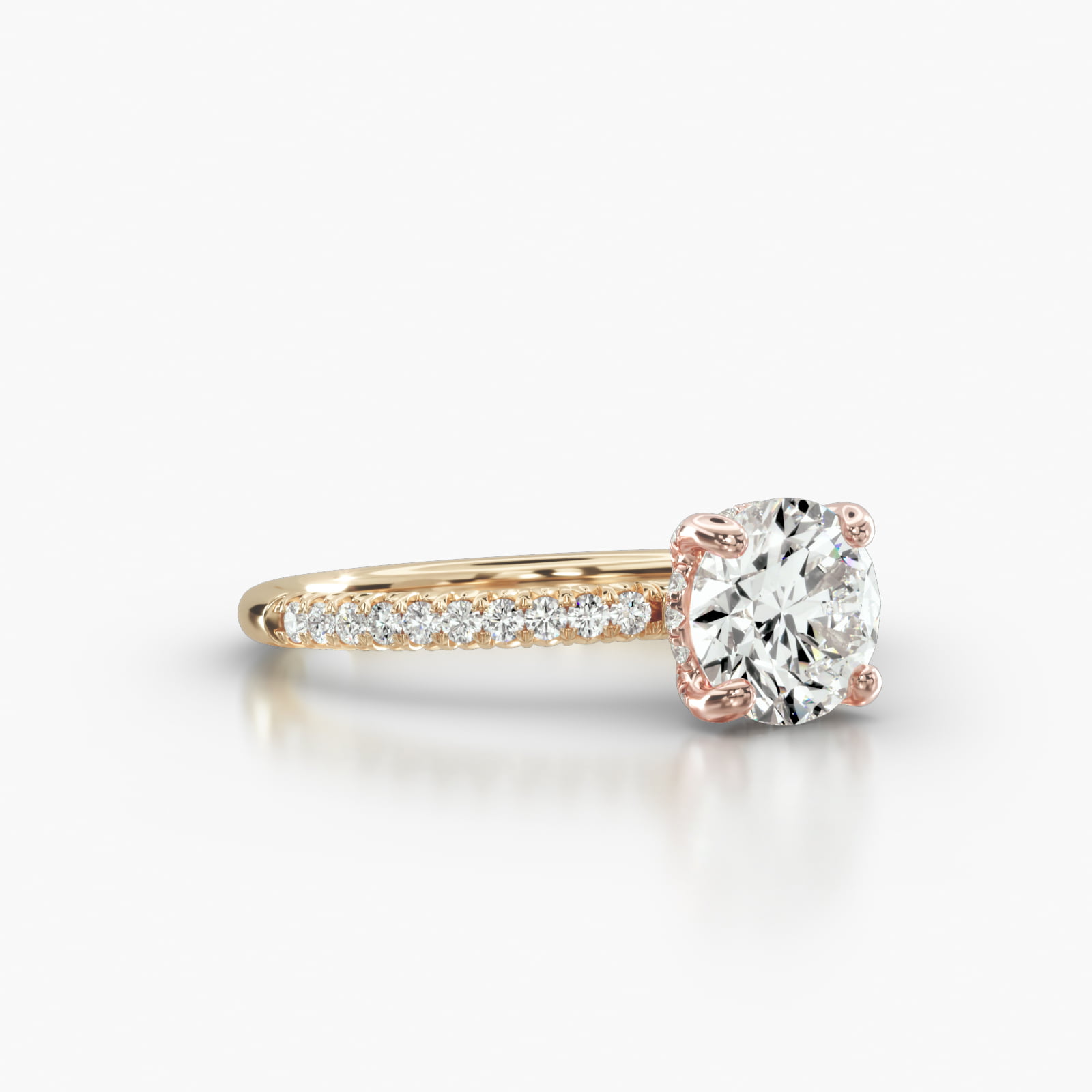 Petite French Pavé Engagement Ring Embellished With a Classic Pavé Basket Head