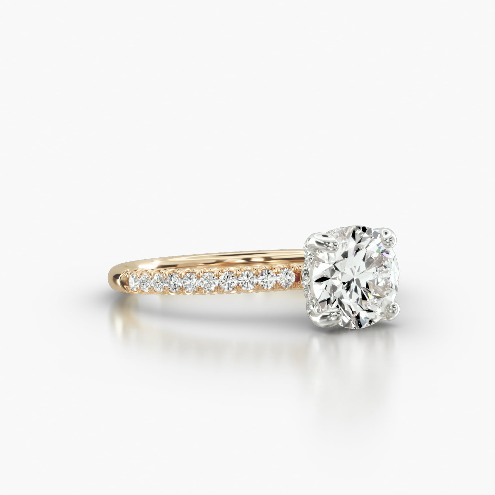 Petite French Pavé Engagement Ring Embellished With a Classic Pavé Basket Head