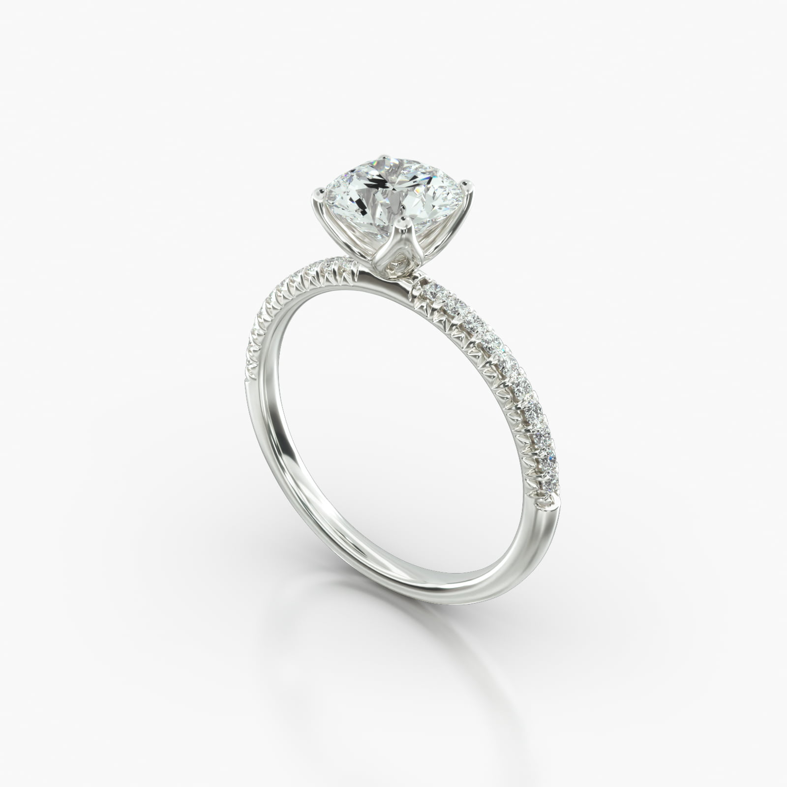 Petite French Pavé Engagement Ring Embellished With a Four Prong
