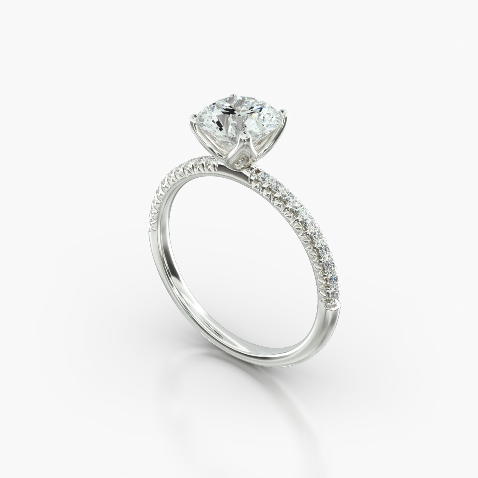 Petite French Pavé Engagement Ring Embellished With a Four Prong