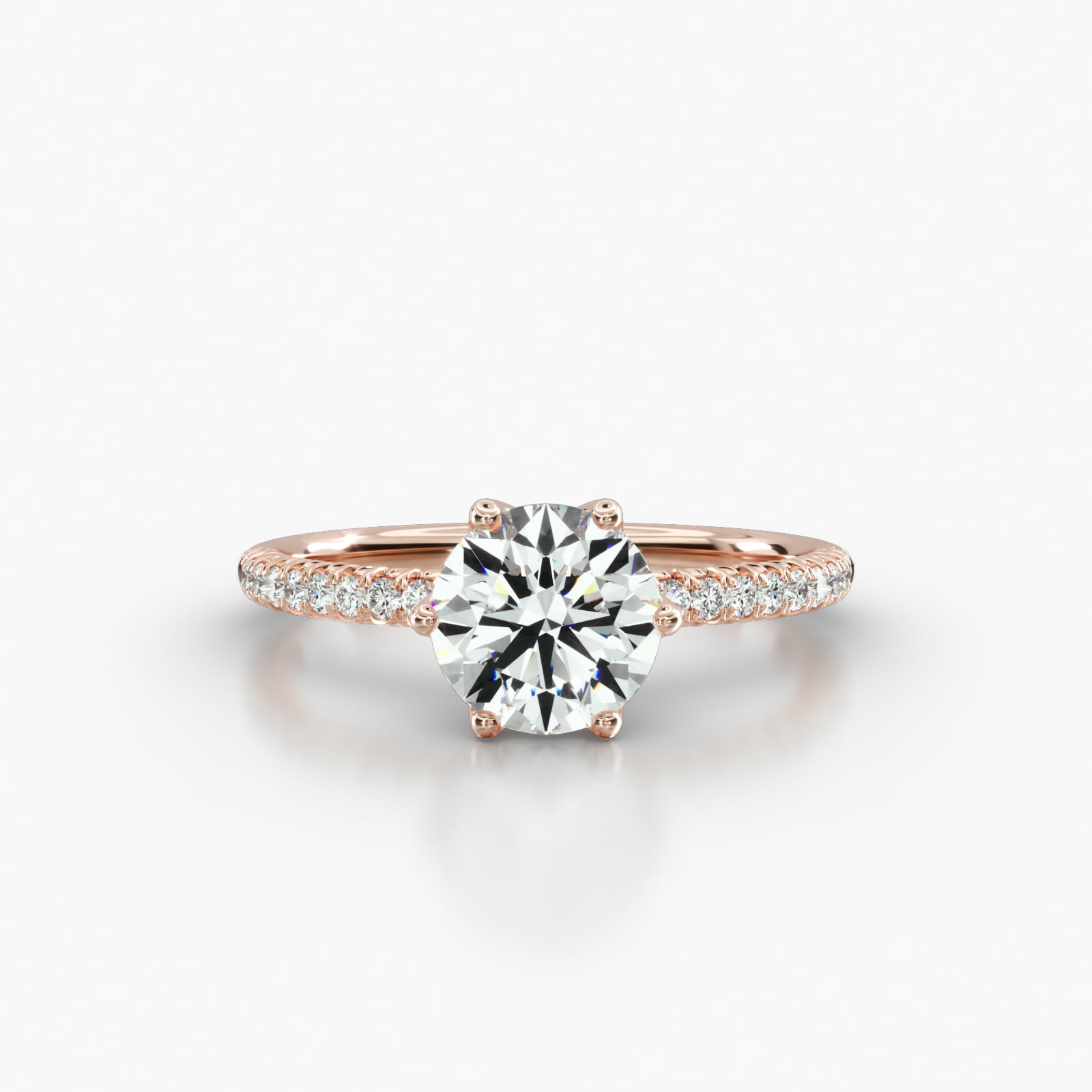 Petite French Pavé Engagement Ring Embellished With a Scalloped Six Prong Head