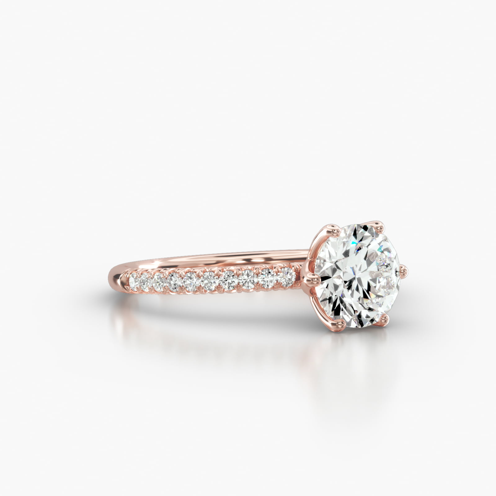 Petite French Pavé Engagement Ring Embellished With a Scalloped Six Prong Head