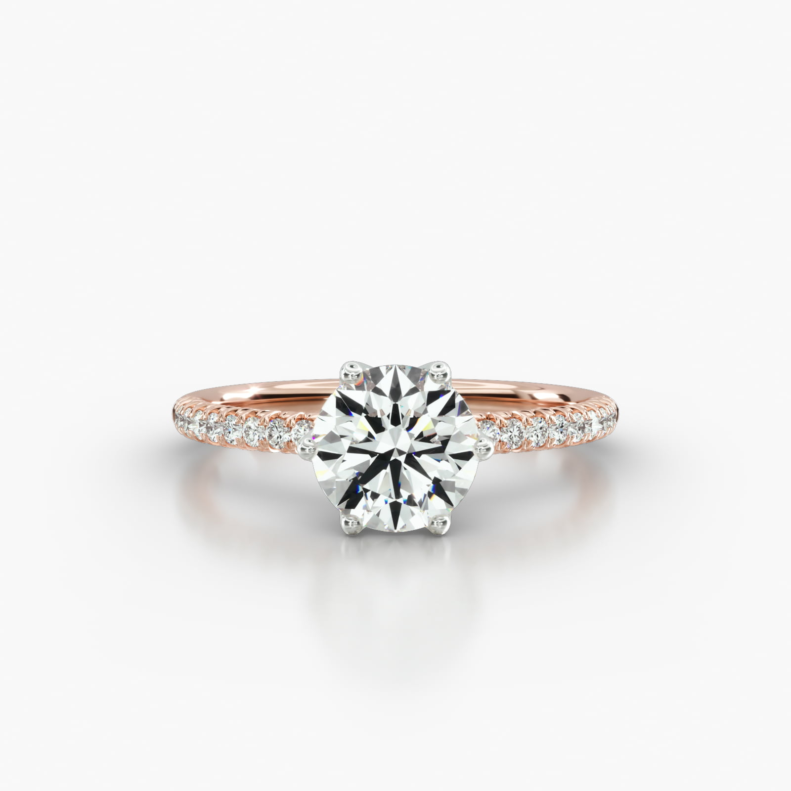 Petite French Pavé Engagement Ring Embellished With a Scalloped Six Prong Head