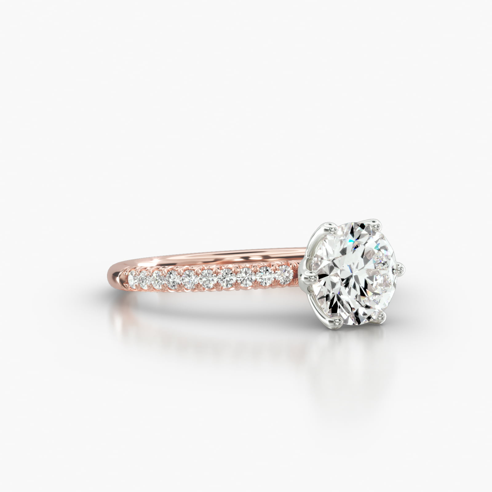 Petite French Pavé Engagement Ring Embellished With a Scalloped Six Prong Head