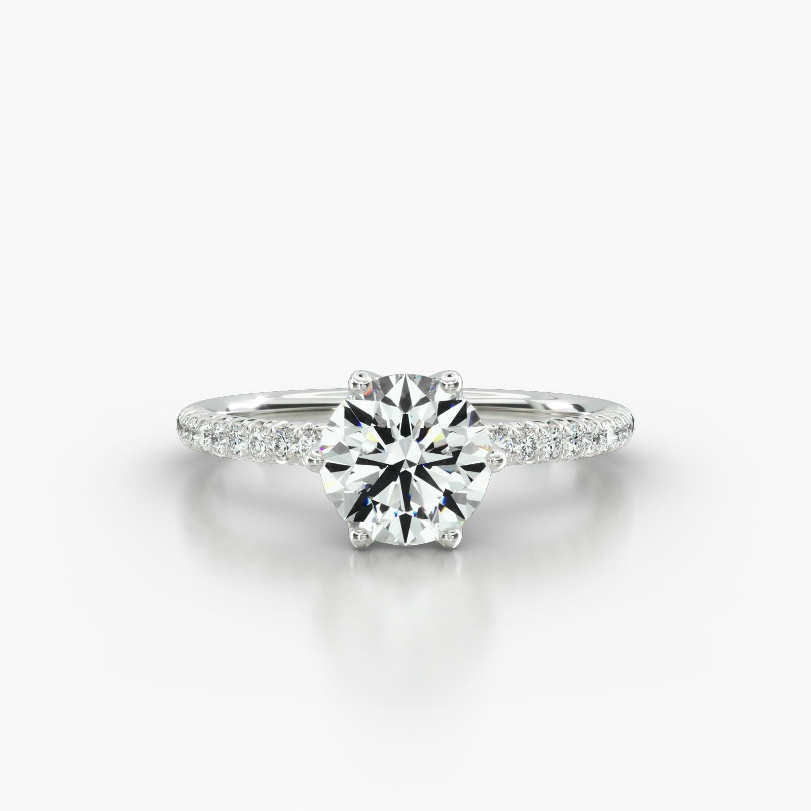Petite French Pavé Engagement Ring Embellished With a Scalloped Six Prong Head