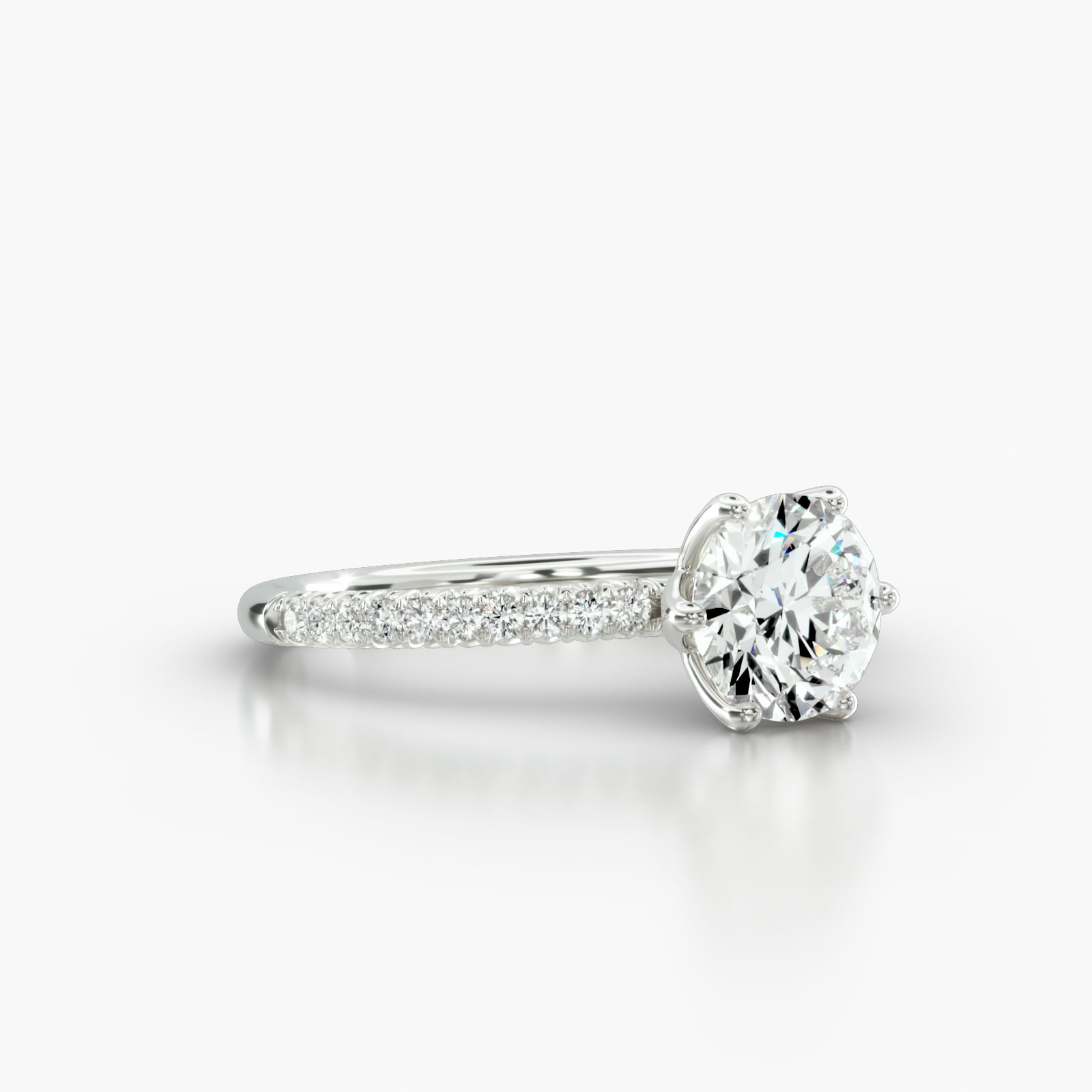 Petite French Pavé Engagement Ring Embellished With a Scalloped Six Prong Head