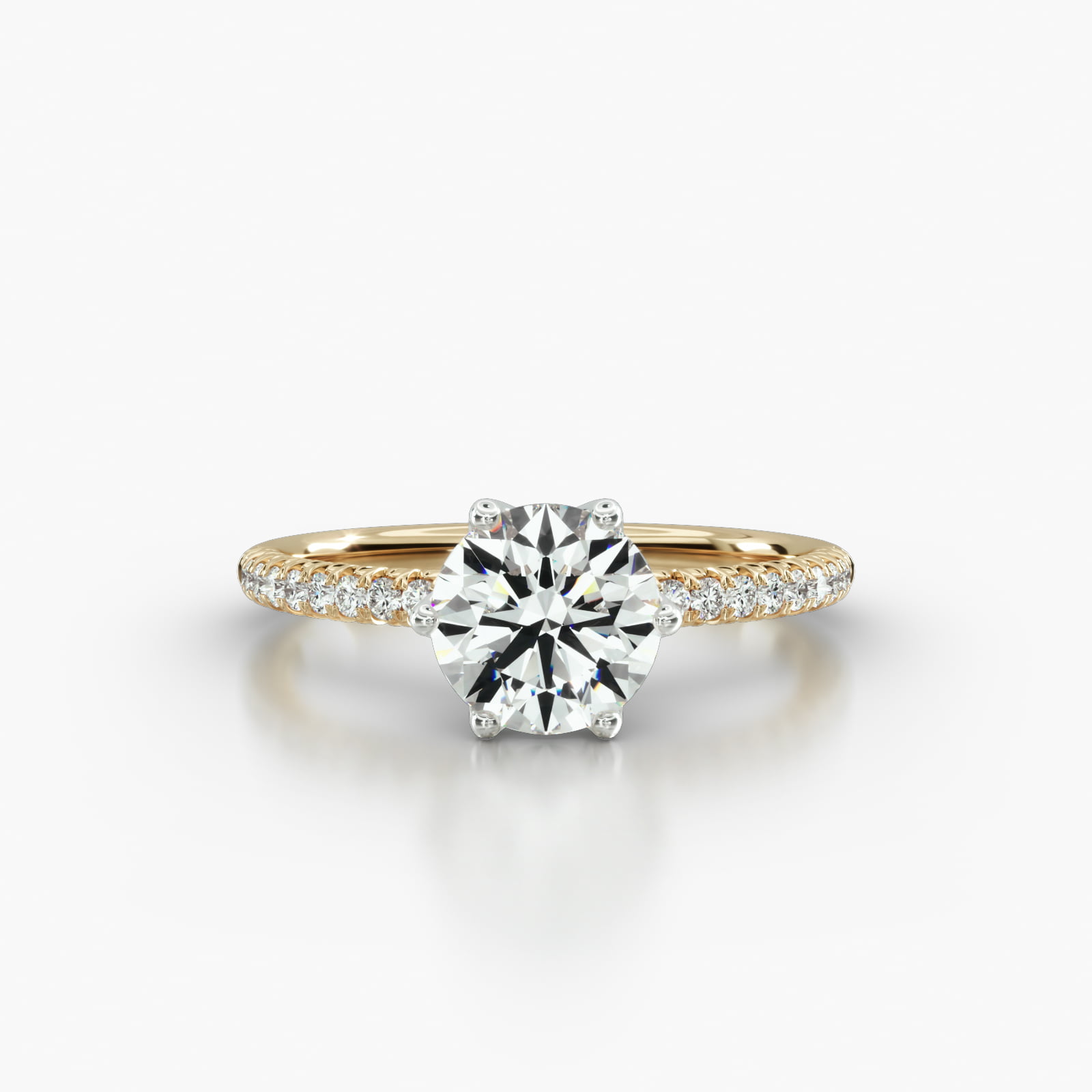 Petite French Pavé Engagement Ring Embellished With a Scalloped Six Prong Head