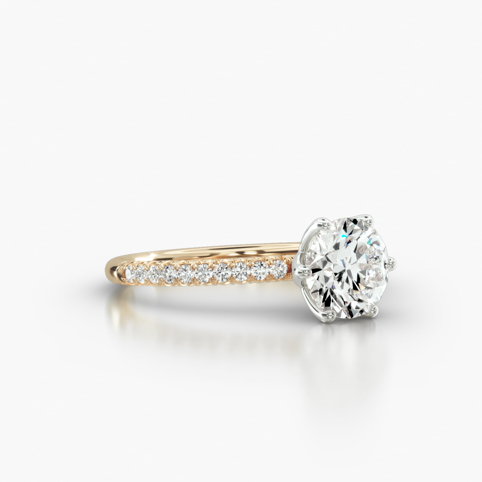 Petite French Pavé Engagement Ring Embellished With a Scalloped Six Prong Head