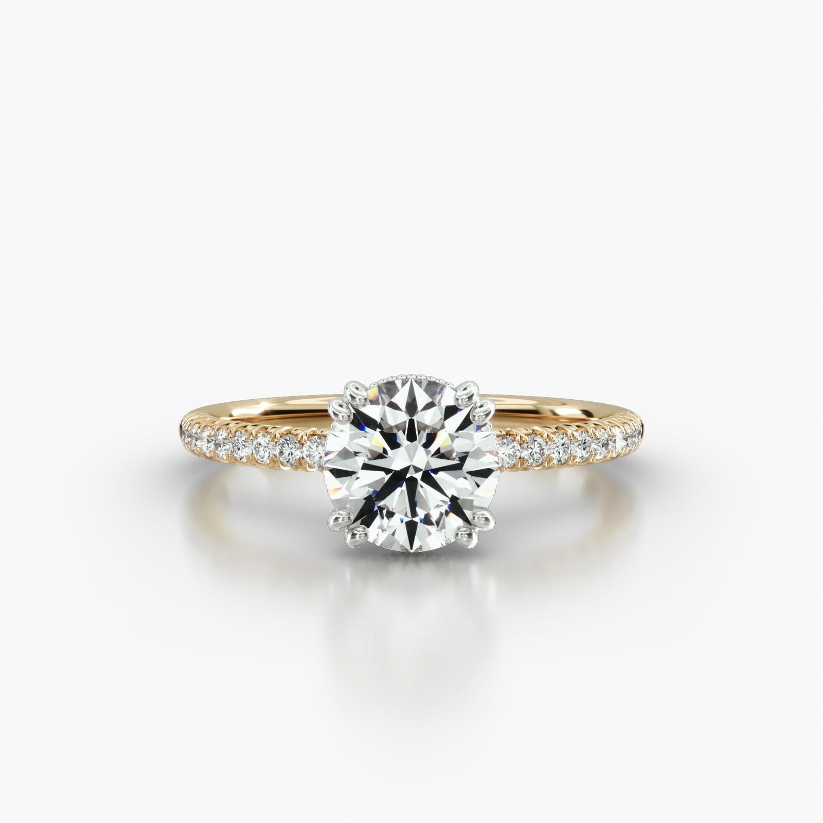 Petite French Pavé Engagement Ring Embellished With a Vintage Basket Head