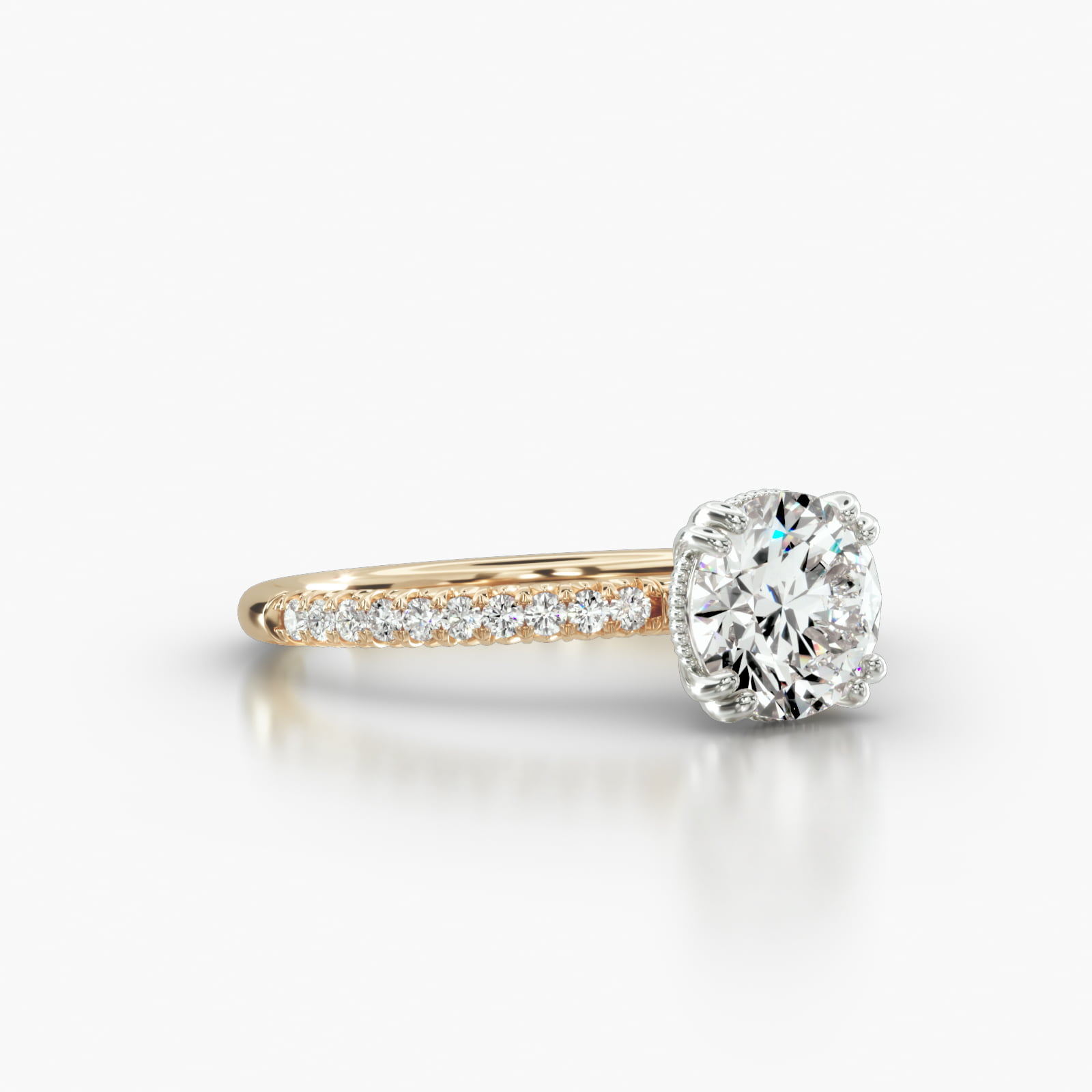 Petite French Pavé Engagement Ring Embellished With a Vintage Basket Head