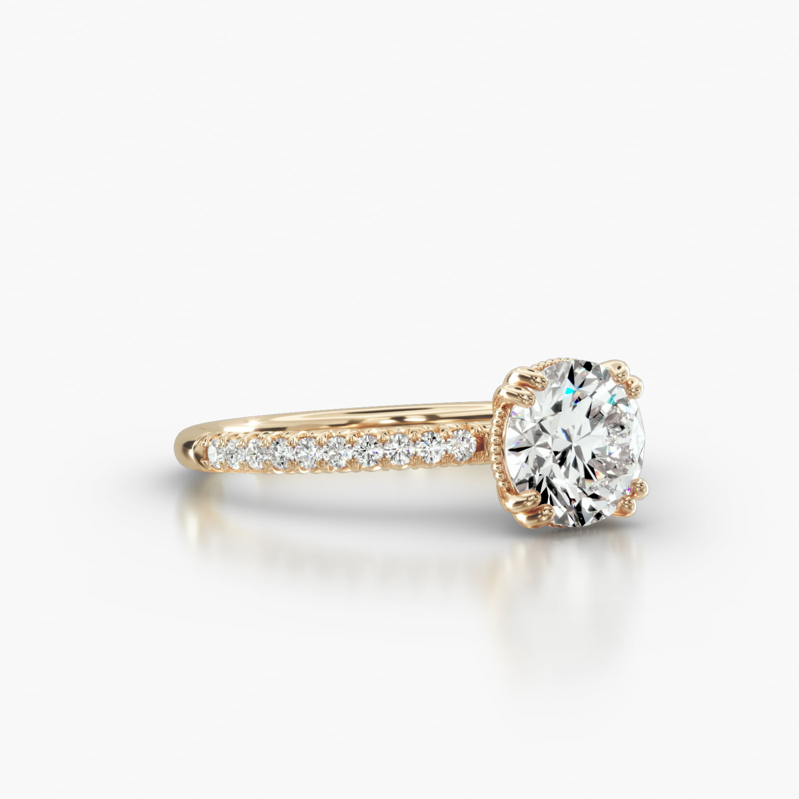 Petite French Pavé Engagement Ring Embellished With a Vintage Basket Head