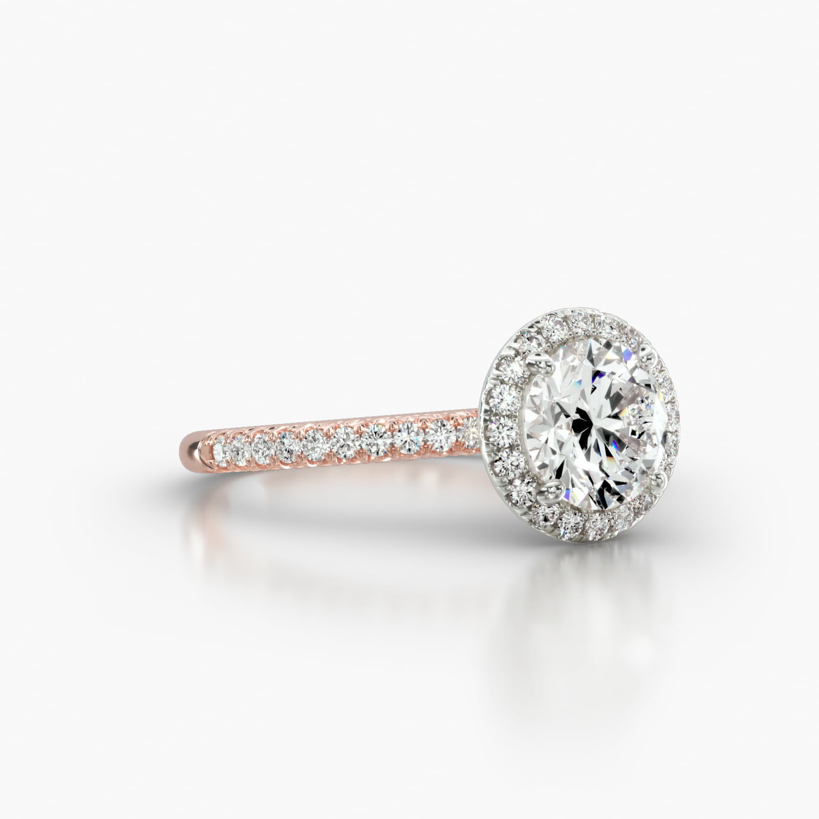 Petite French Pavé Engagement Ring Embellished With a Single Row Pavé Halo Head