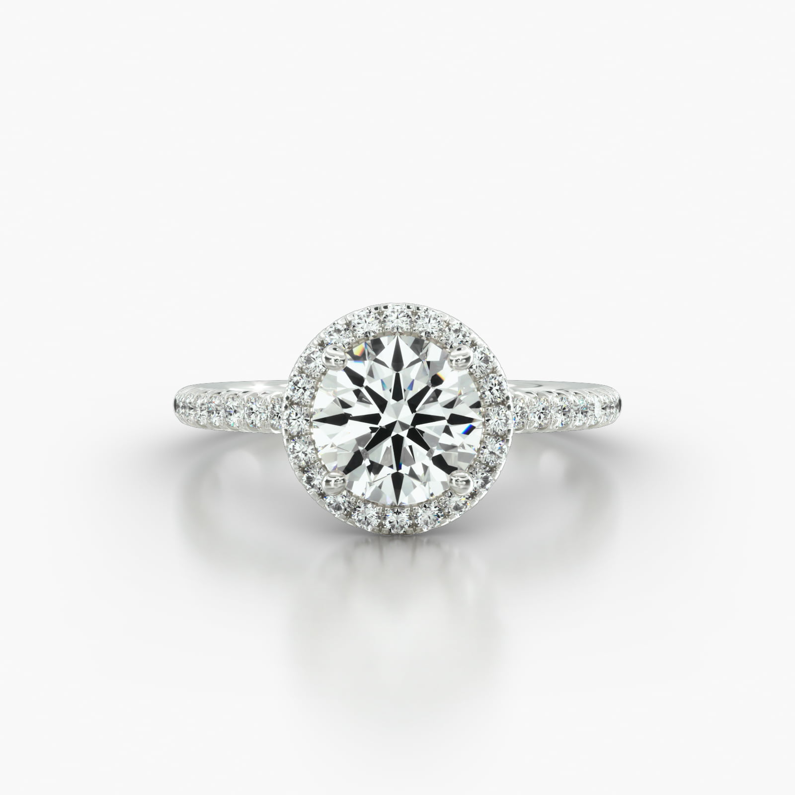Petite French Pavé Engagement Ring Embellished With a Single Row Pavé Halo Head