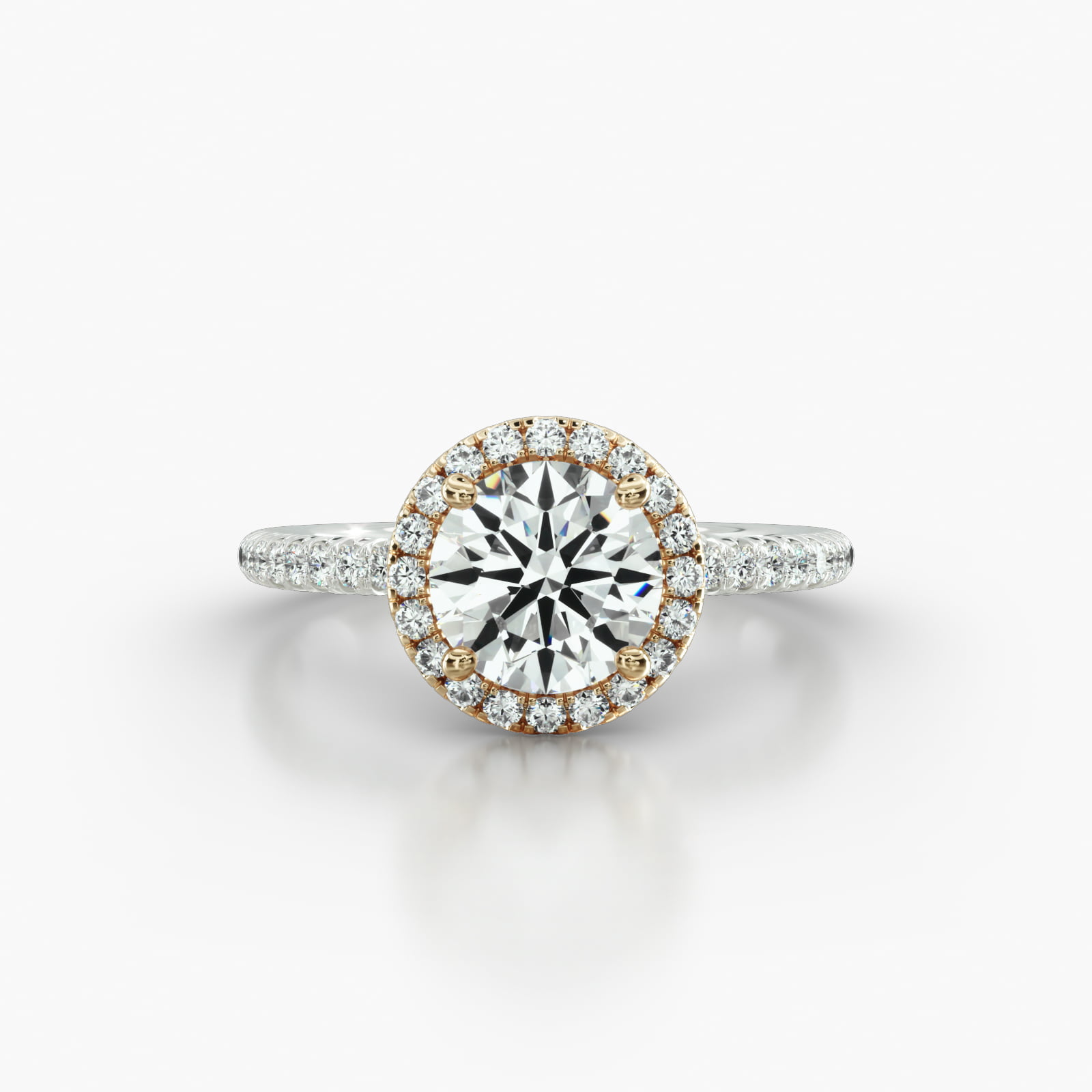 Petite French Pavé Engagement Ring Embellished With a Single Row Pavé Halo Head