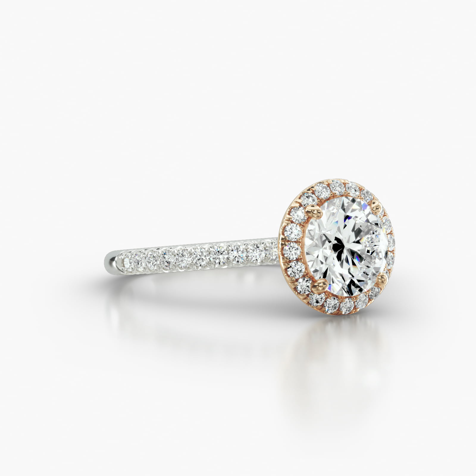 Petite French Pavé Engagement Ring Embellished With a Single Row Pavé Halo Head