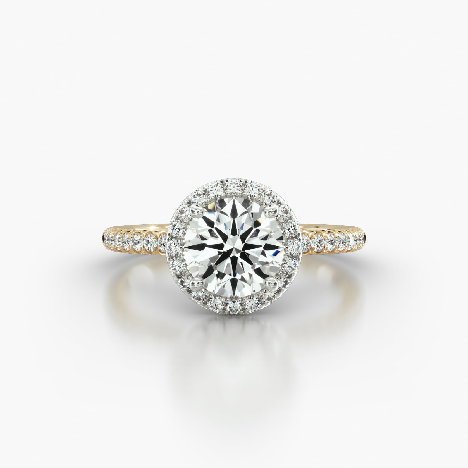 Petite French Pavé Engagement Ring Embellished With a Single Row Pavé Halo Head