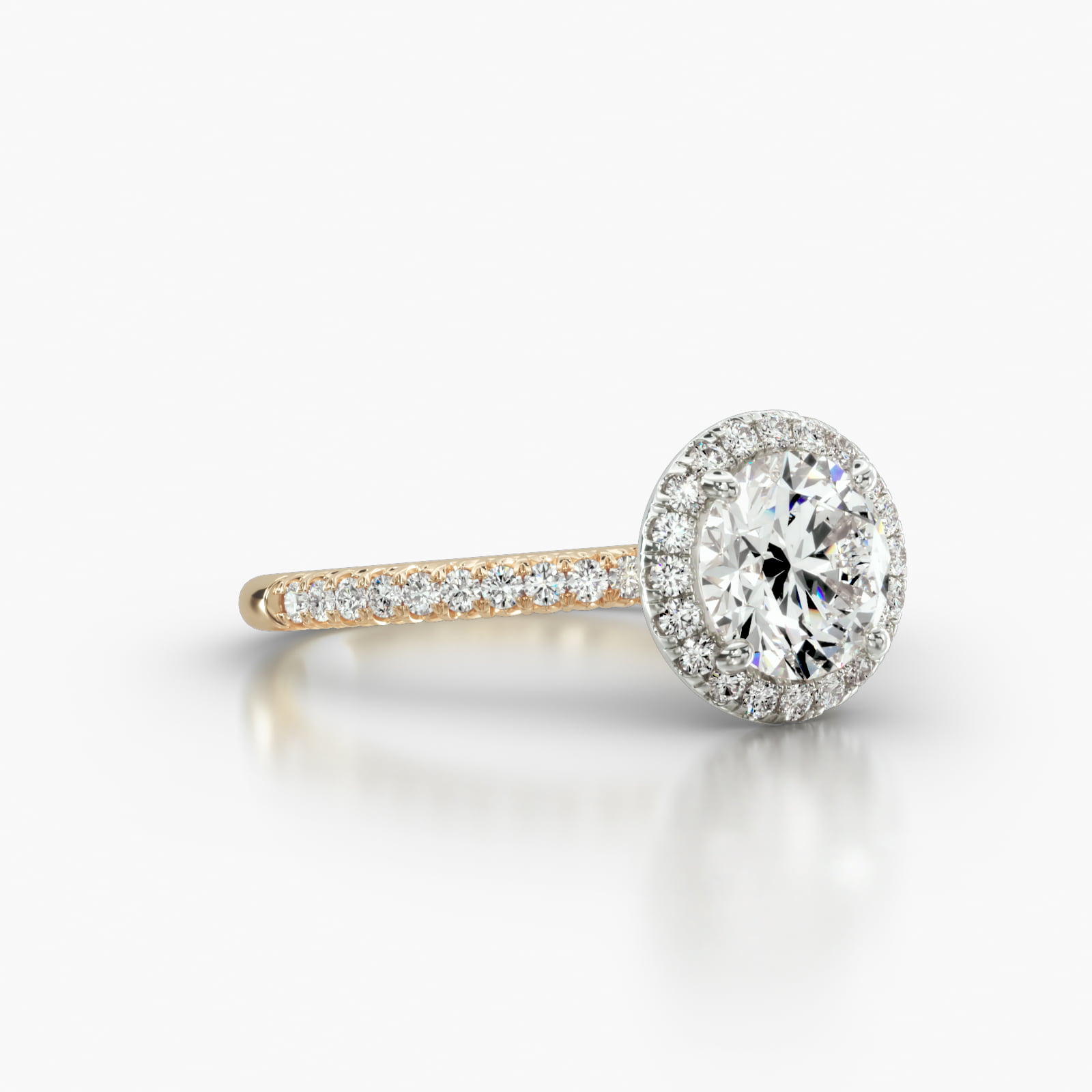 Petite French Pavé Engagement Ring Embellished With a Single Row Pavé Halo Head