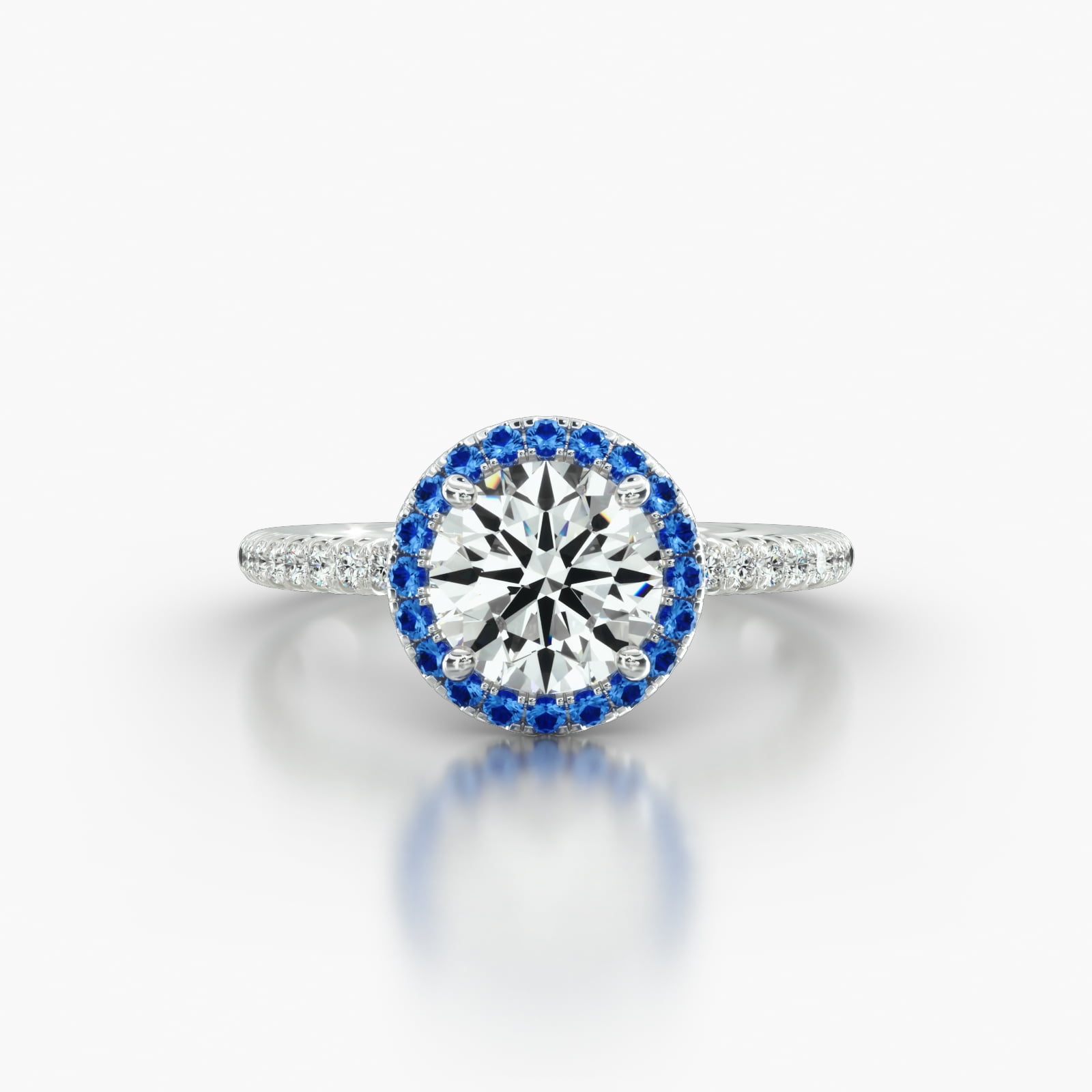 Petite French Pavé Engagement Ring Embellished With a Single Row Sapphire Pavé Halo Head