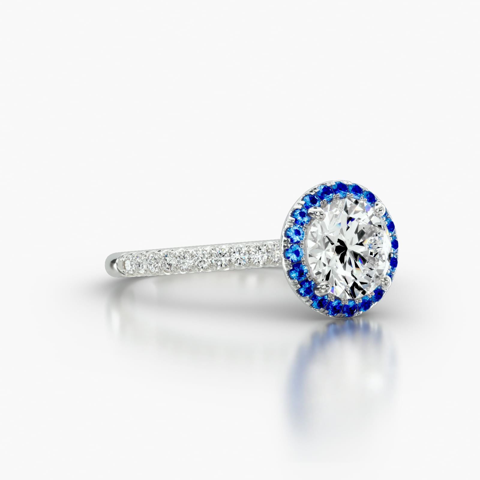 Petite French Pavé Engagement Ring Embellished With a Single Row Sapphire Pavé Halo Head