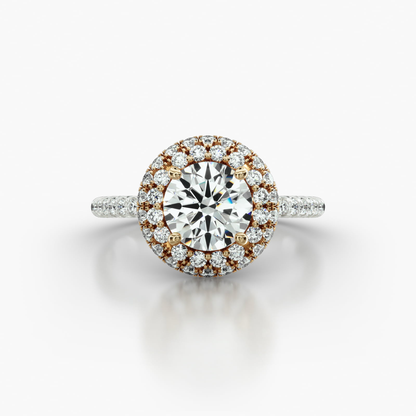 Petite French Pavé Engagement Ring Embellished With a Falling Edge Pavé Halo Head