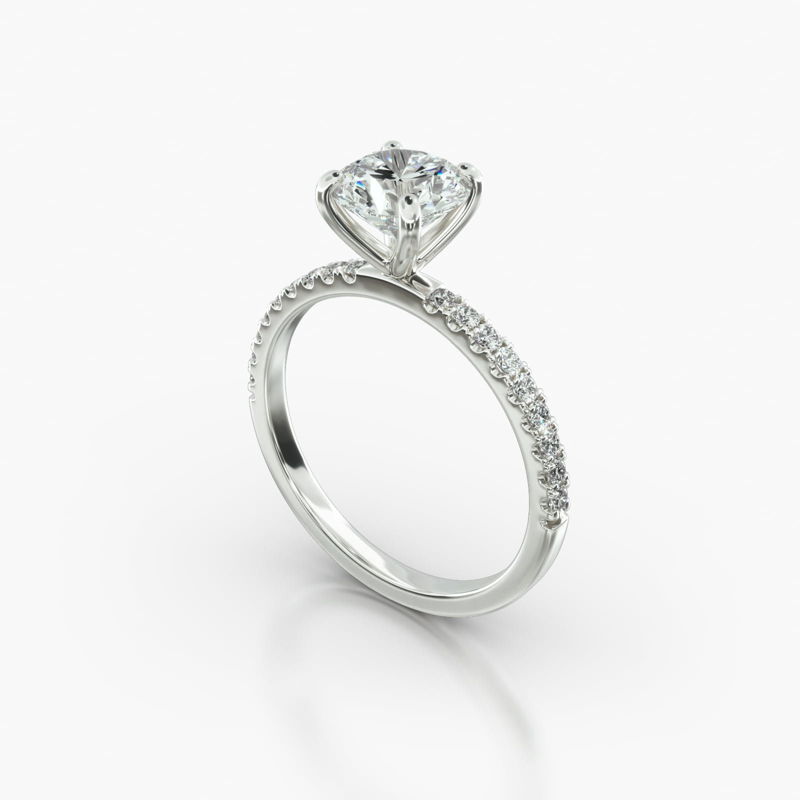 Petite U Shaped Pavé Engagement Ring Embellished With a Four Prong
