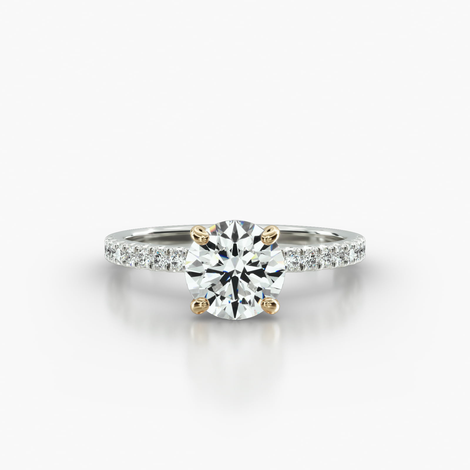 Petite U Shaped Pavé Engagement Ring Embellished With a Four Prong Signature Head