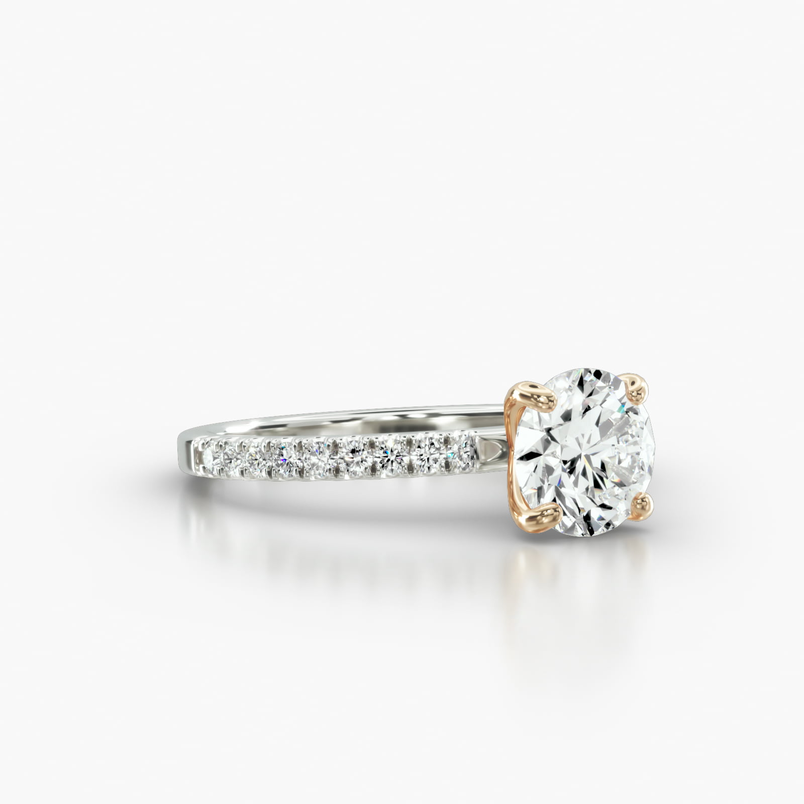 Petite U Shaped Pavé Engagement Ring Embellished With a Four Prong Signature Head