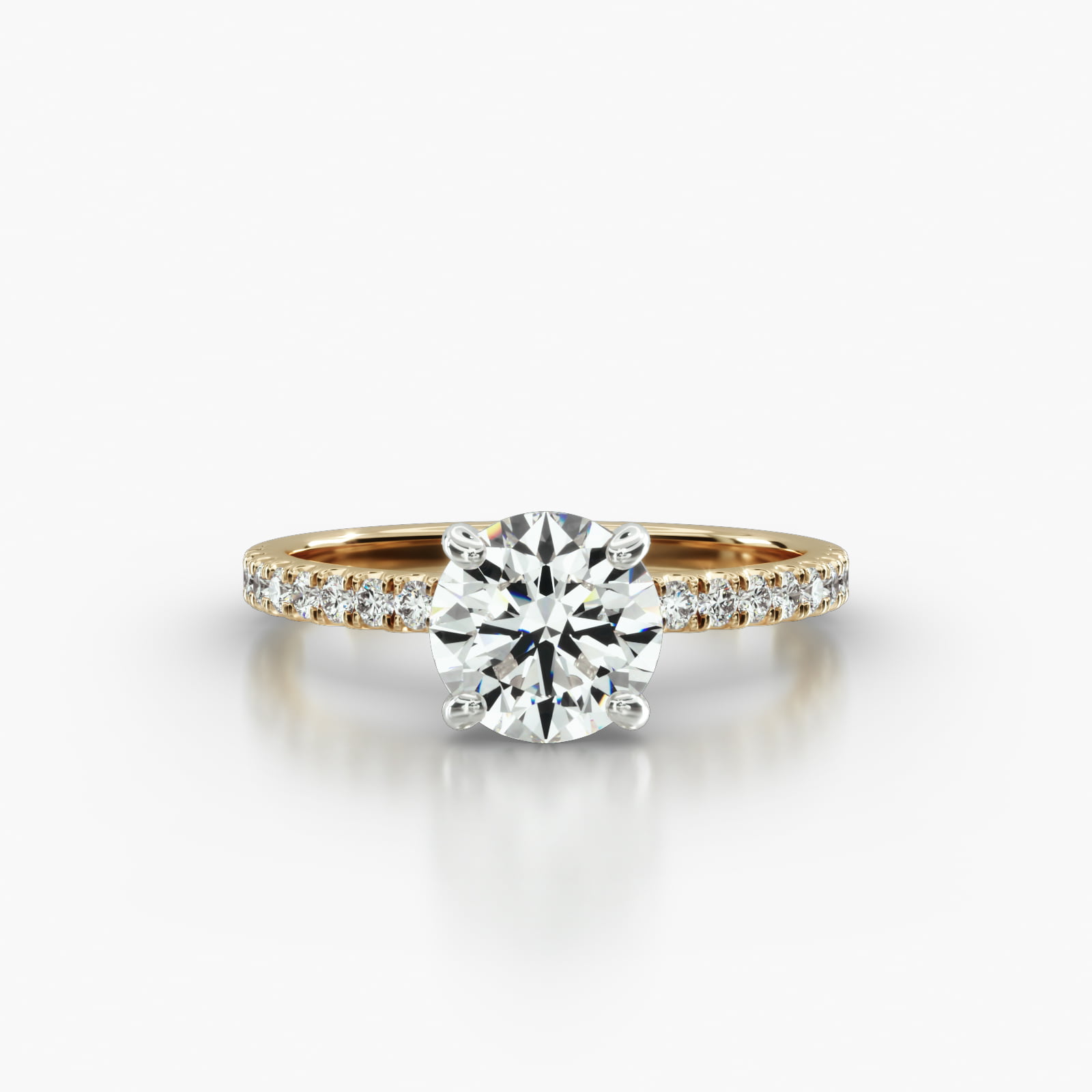 Petite U Shaped Pavé Engagement Ring Embellished With a Four Prong Signature Head