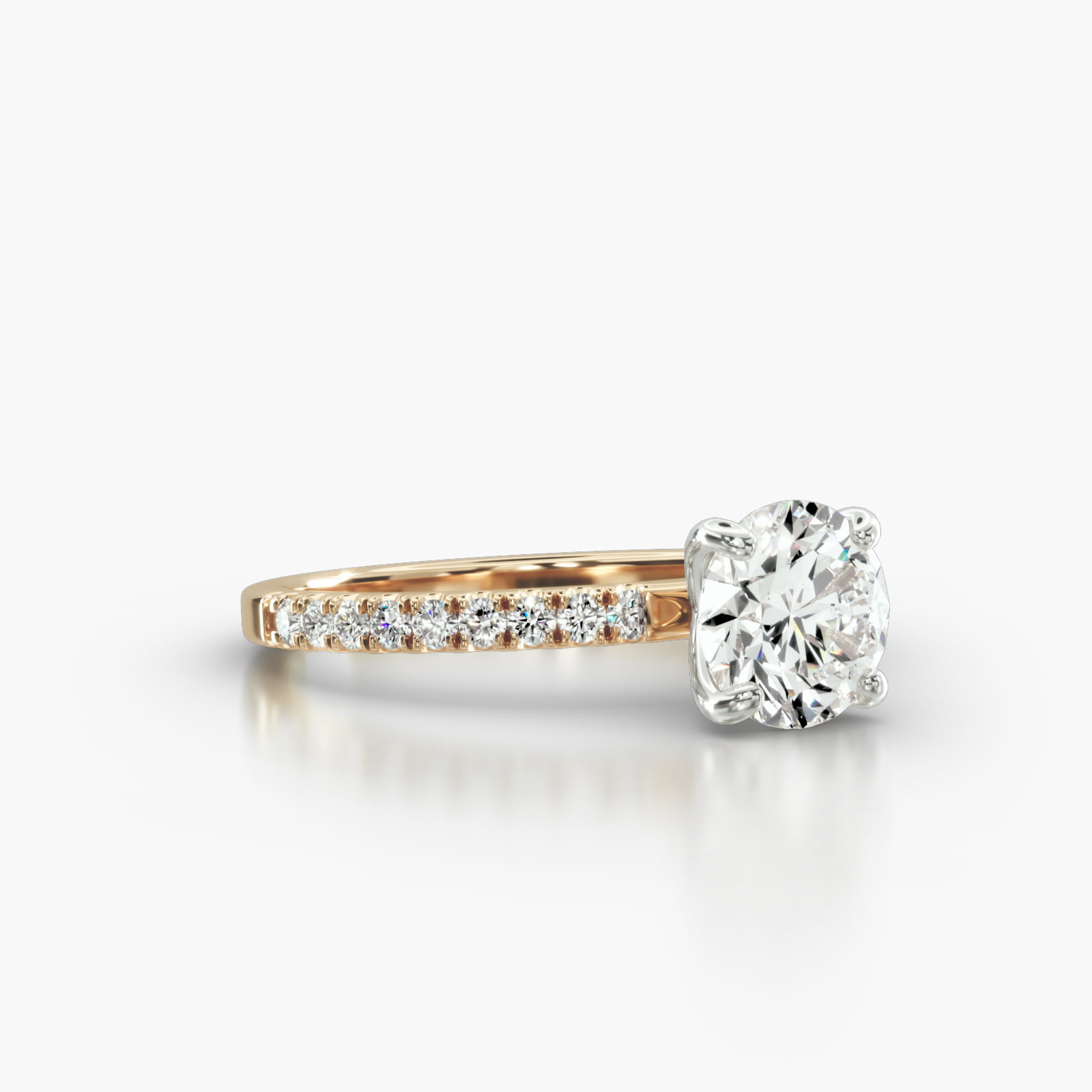 Petite U Shaped Pavé Engagement Ring Embellished With a Four Prong Signature Head