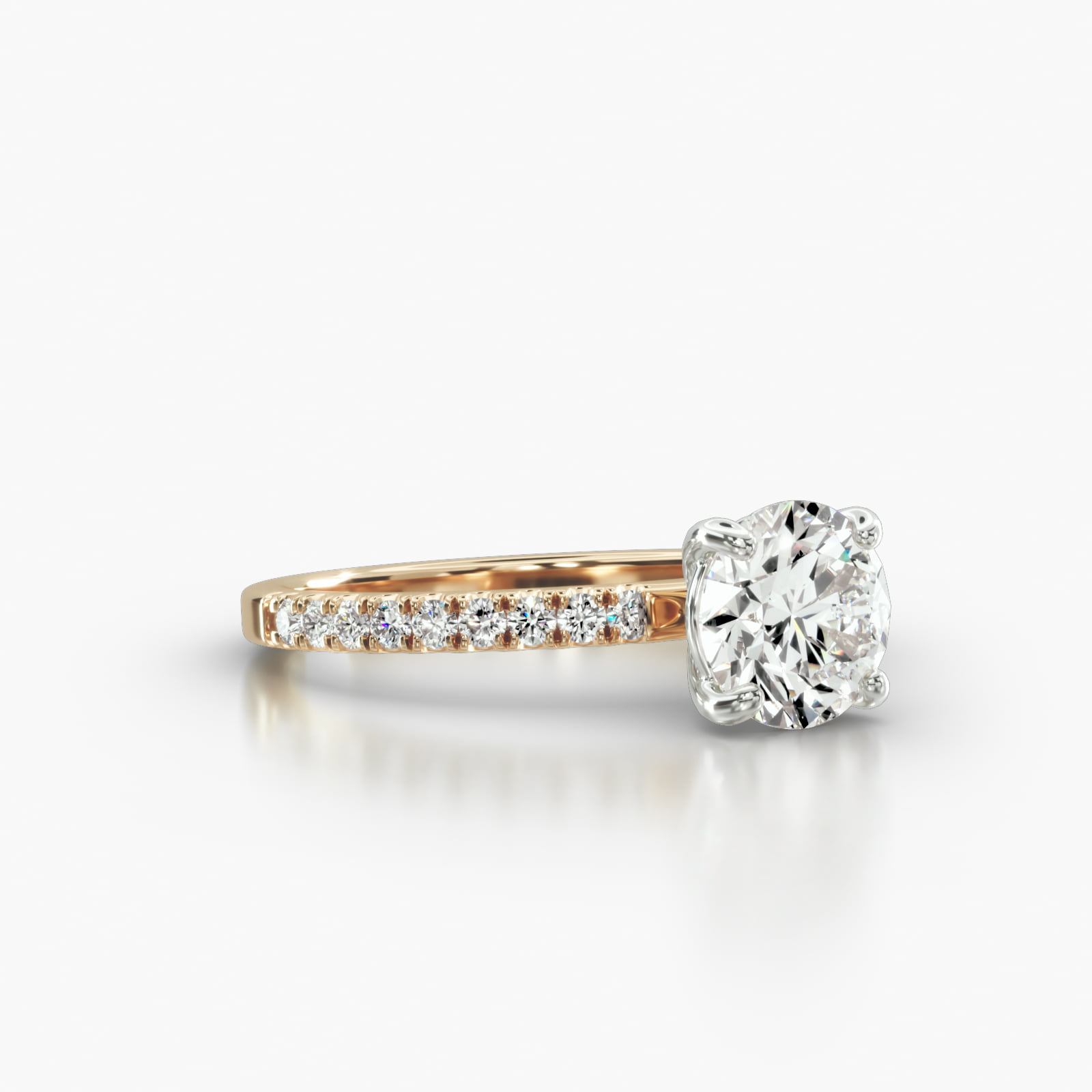 Petite U Shaped Pavé Engagement Ring Embellished With a Classic Basket Head
