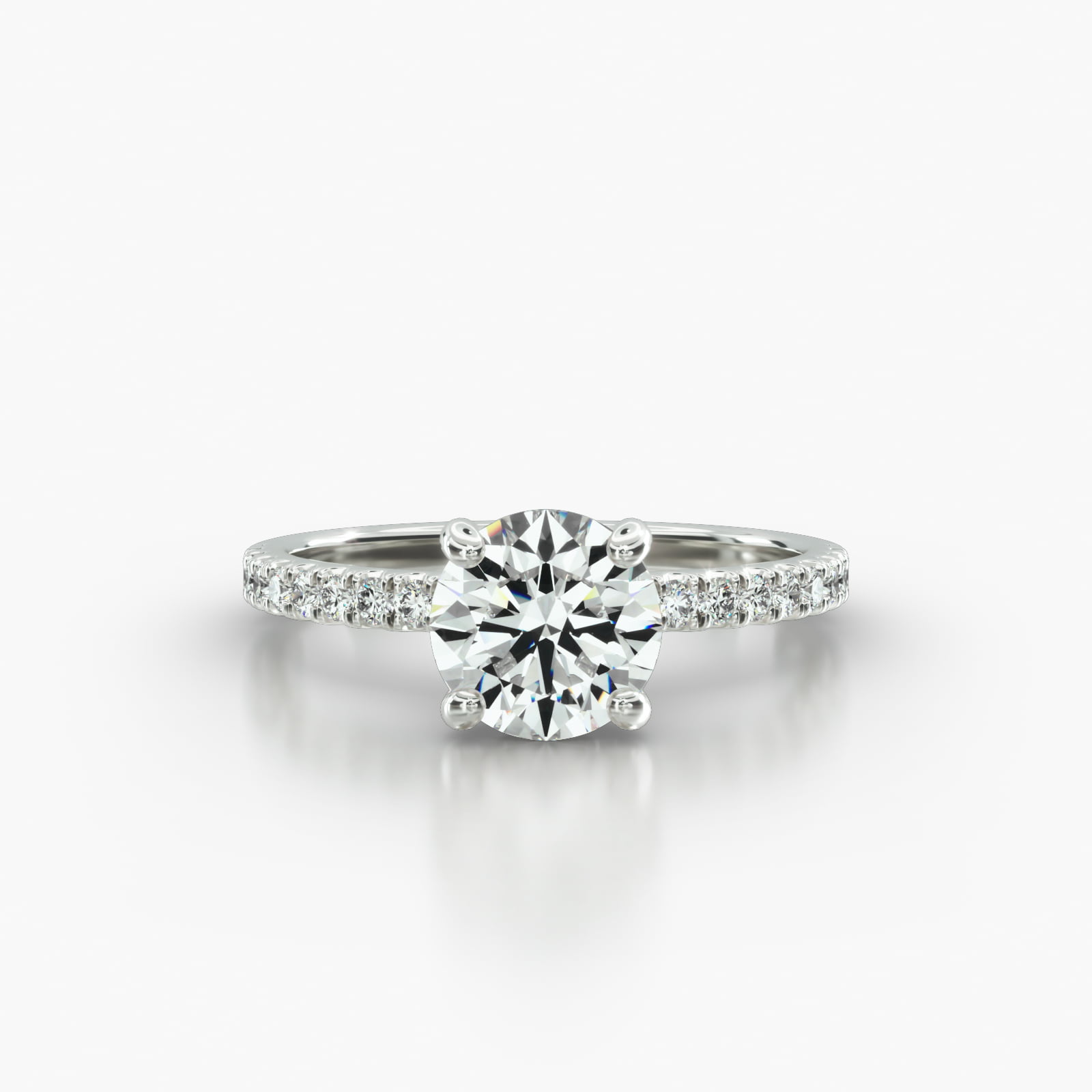 Petite U Shaped Pavé Engagement Ring Embellished With a Classic Pavé Basket Head