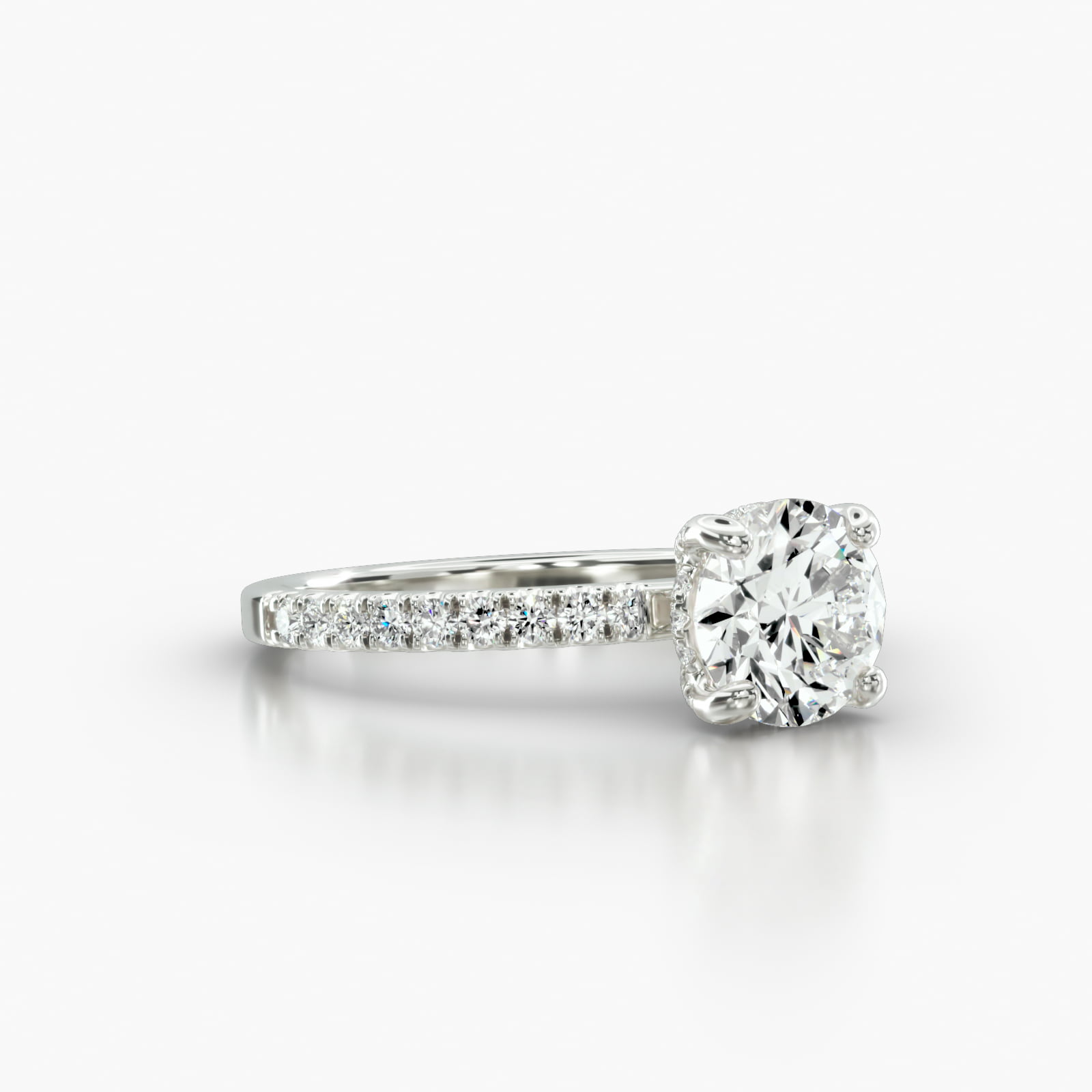 Petite U Shaped Pavé Engagement Ring Embellished With a Classic Pavé Basket Head