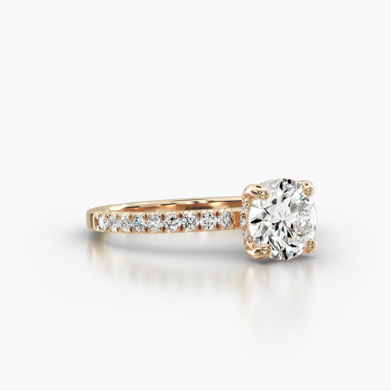 Petite U Shaped Pavé Engagement Ring Embellished With a Classic Pavé Basket Head