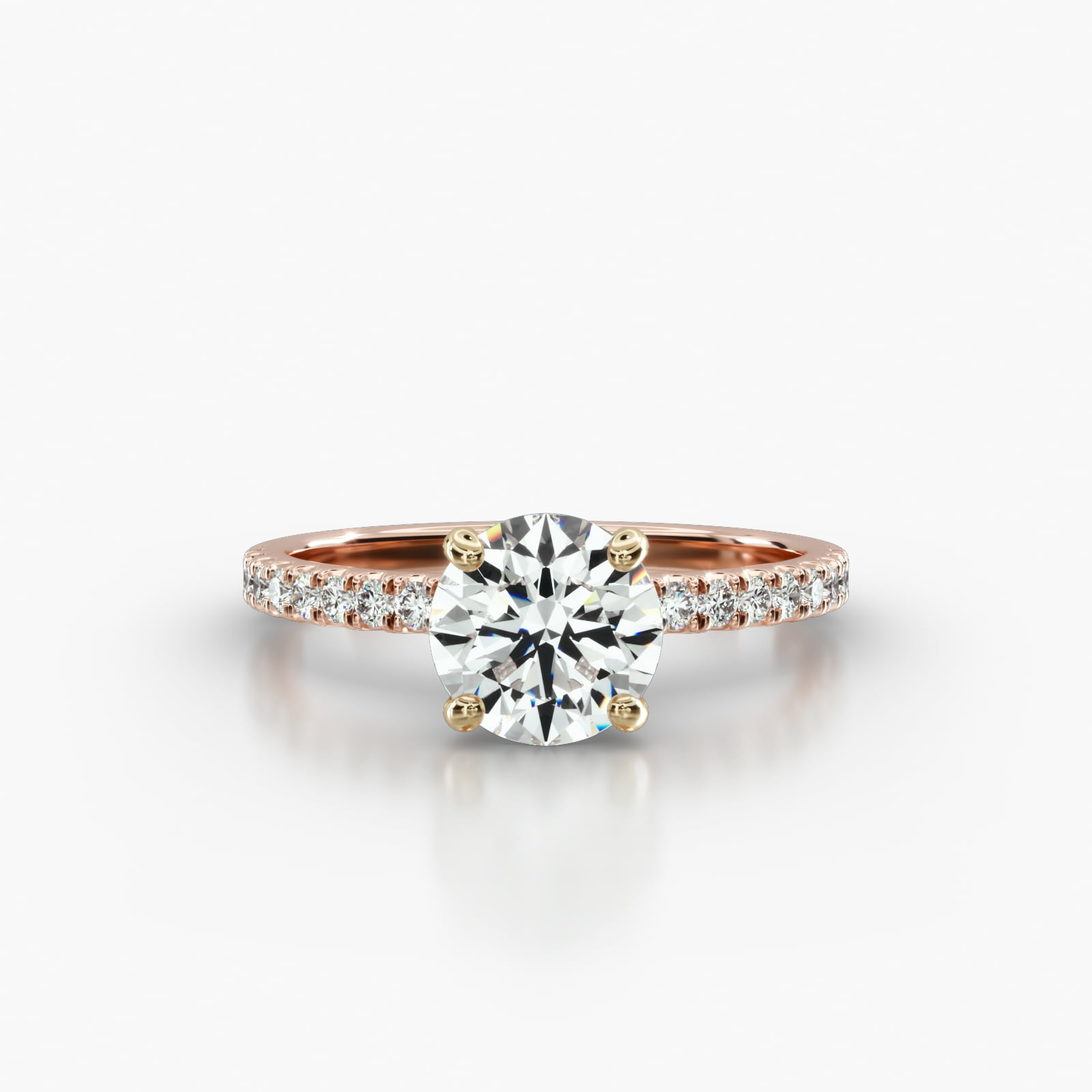 Petite U Shaped Pavé Engagement Ring Embellished With a Four Prong Signature Head With Diamond Bridge Accent