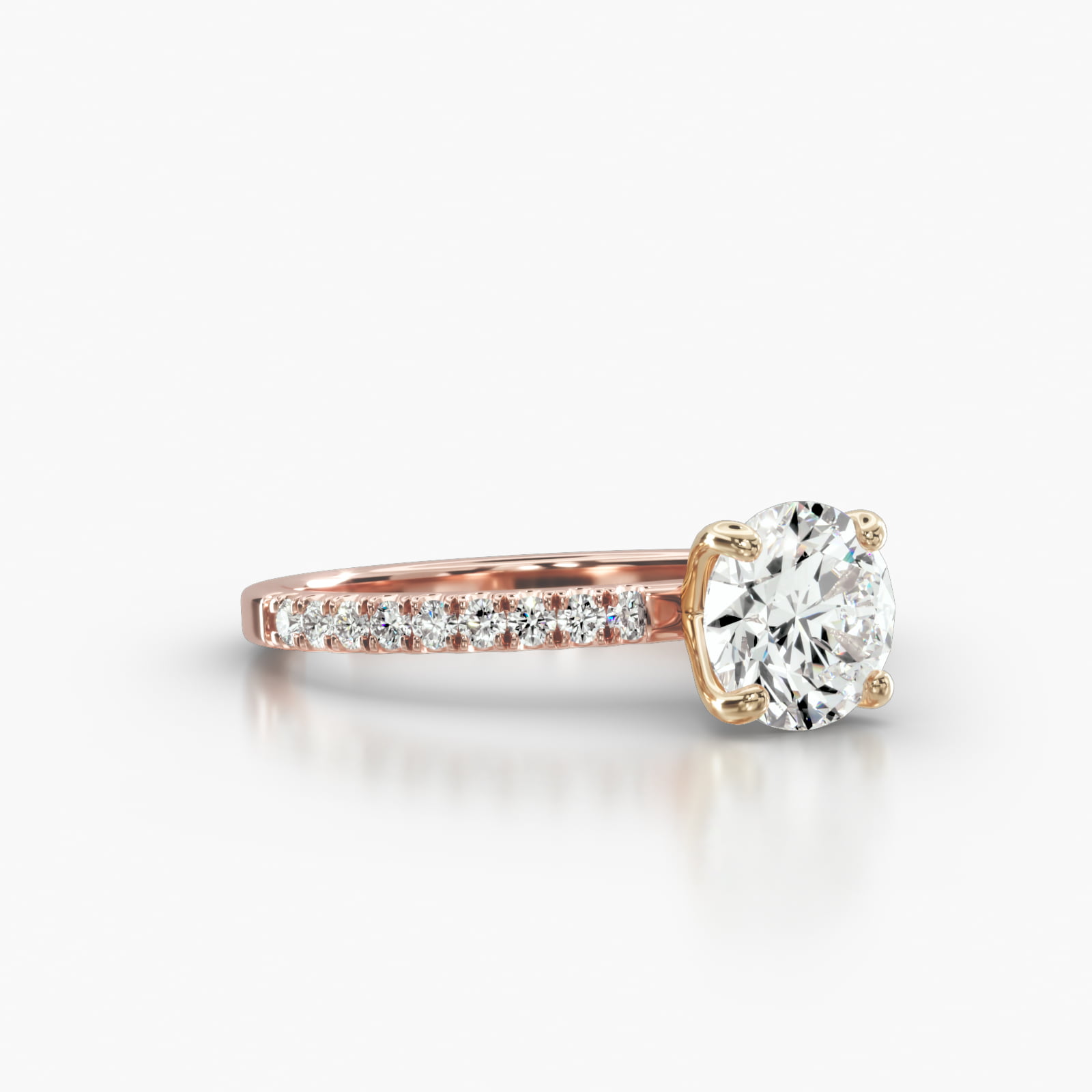 Petite U Shaped Pavé Engagement Ring Embellished With a Four Prong Signature Head With Diamond Bridge Accent