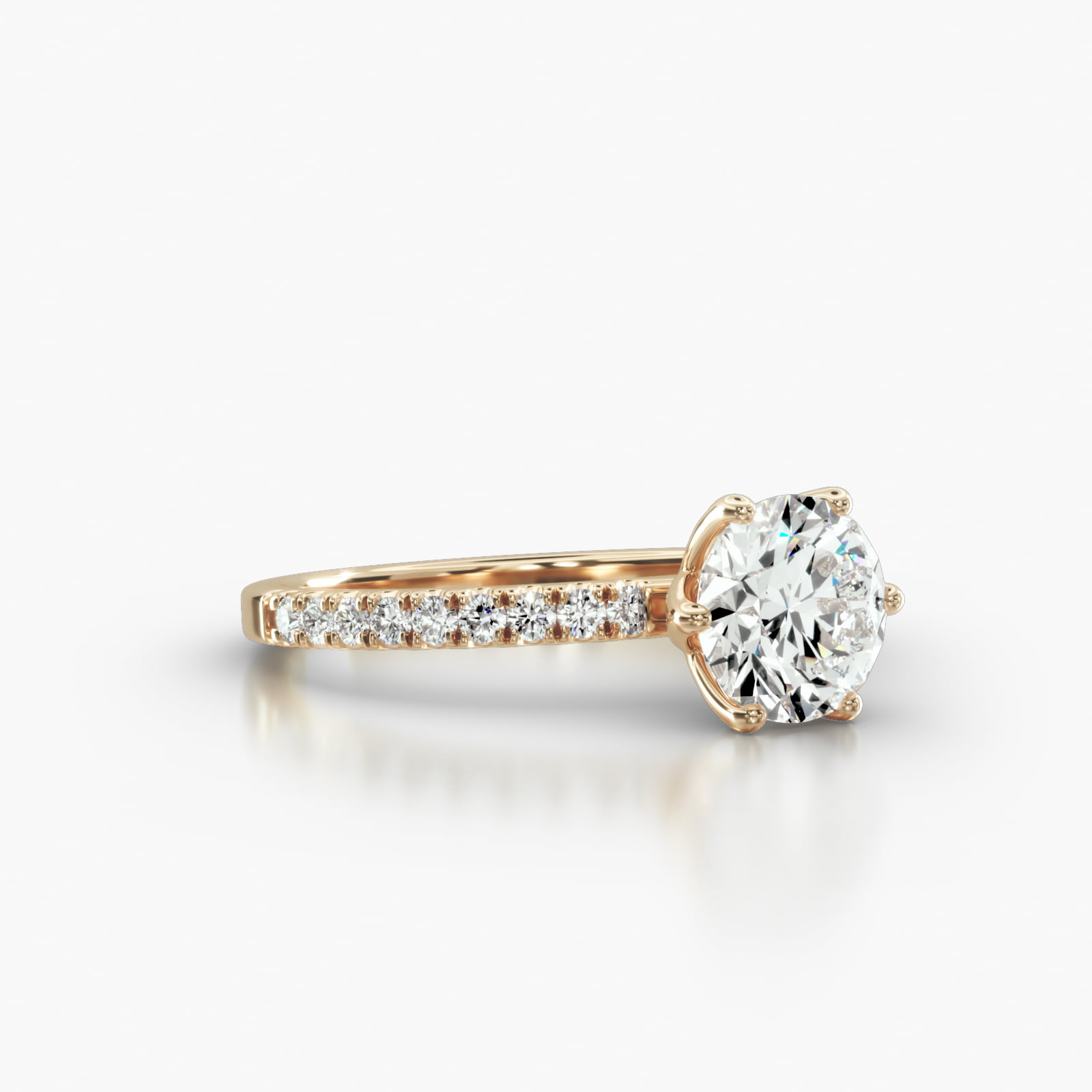 Petite U Shaped Pavé Engagement Ring Embellished With a Scalloped Six Prong Head