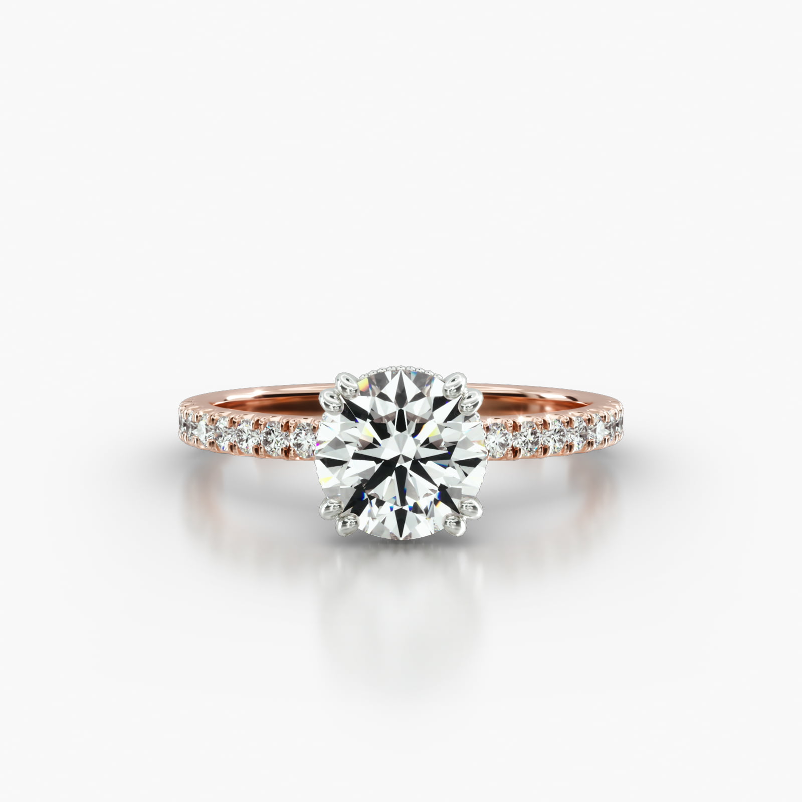 Petite U Shaped Pavé Engagement Ring Embellished With a Vintage Basket Head