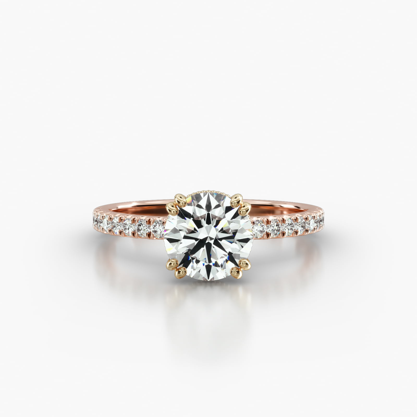 Petite U Shaped Pavé Engagement Ring Embellished With a Vintage Basket Head