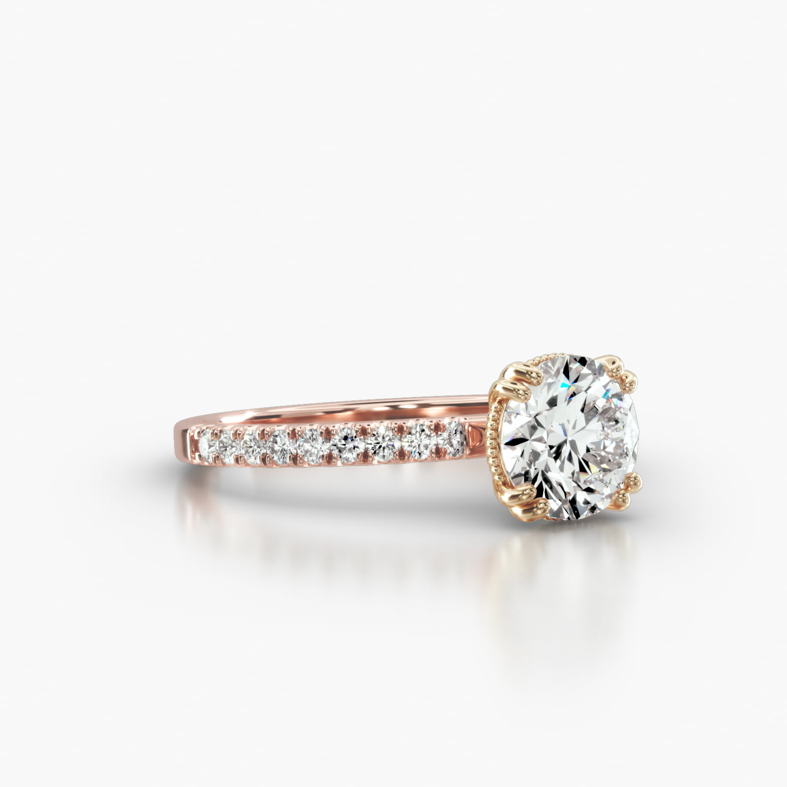 Petite U Shaped Pavé Engagement Ring Embellished With a Vintage Basket Head