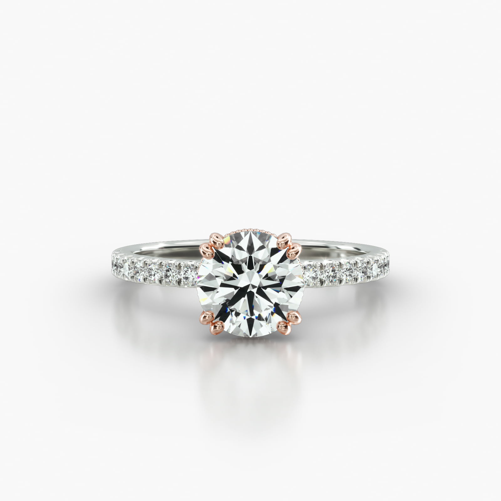 Petite U Shaped Pavé Engagement Ring Embellished With a Vintage Basket Head