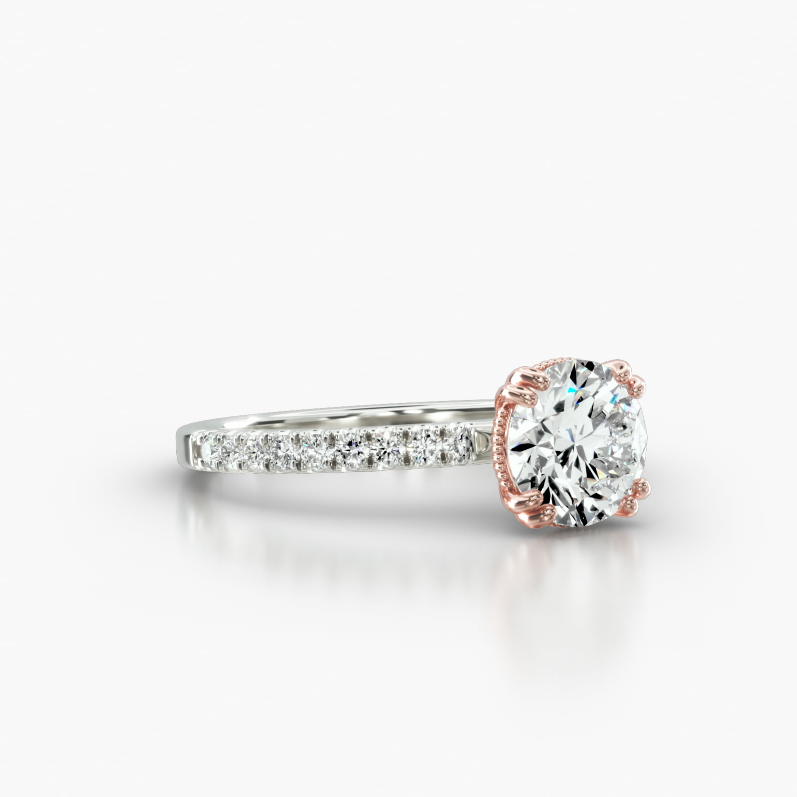 Petite U Shaped Pavé Engagement Ring Embellished With a Vintage Basket Head