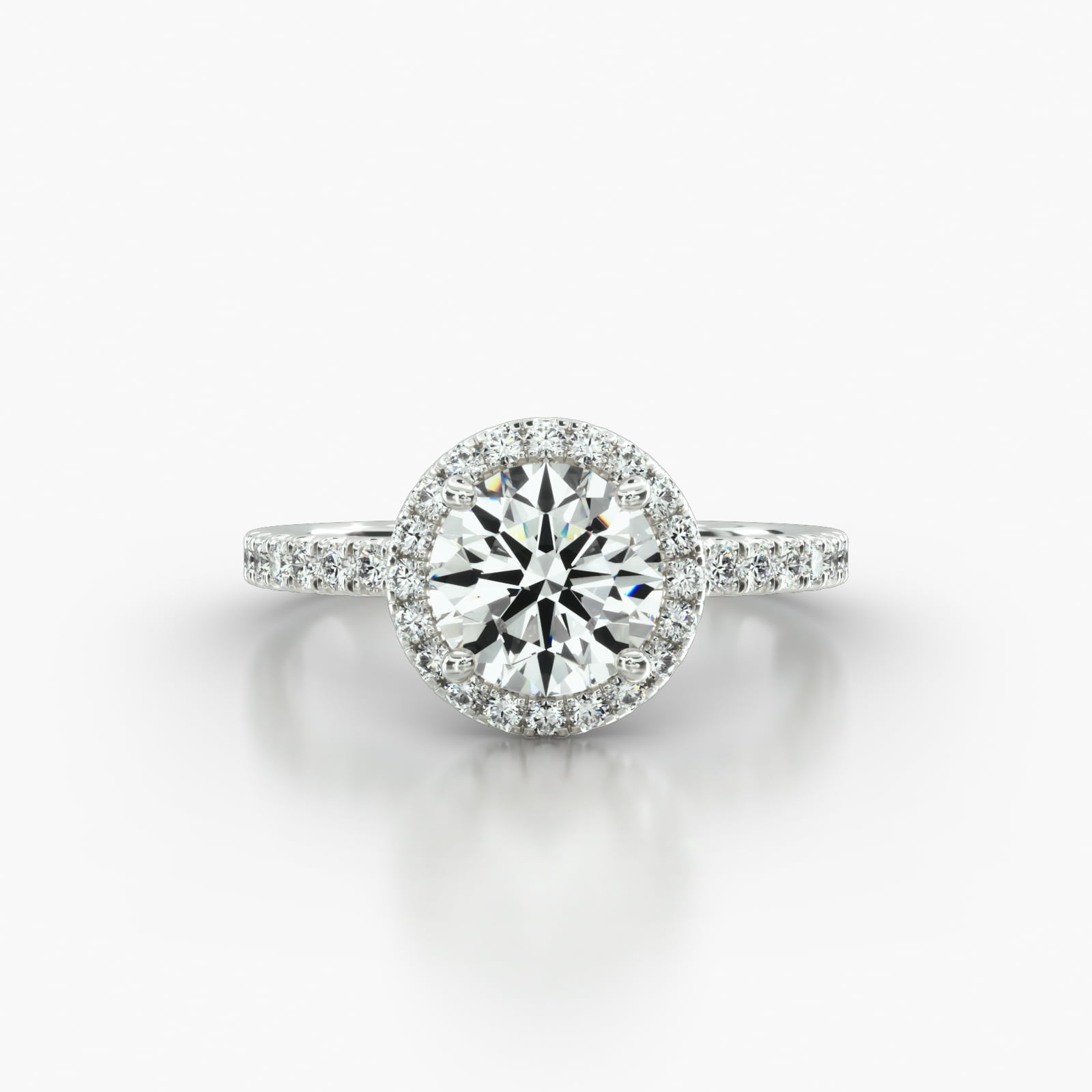 Petite U Shaped Pavé Engagement Ring Embellished With a Single Row Pavé Halo Head